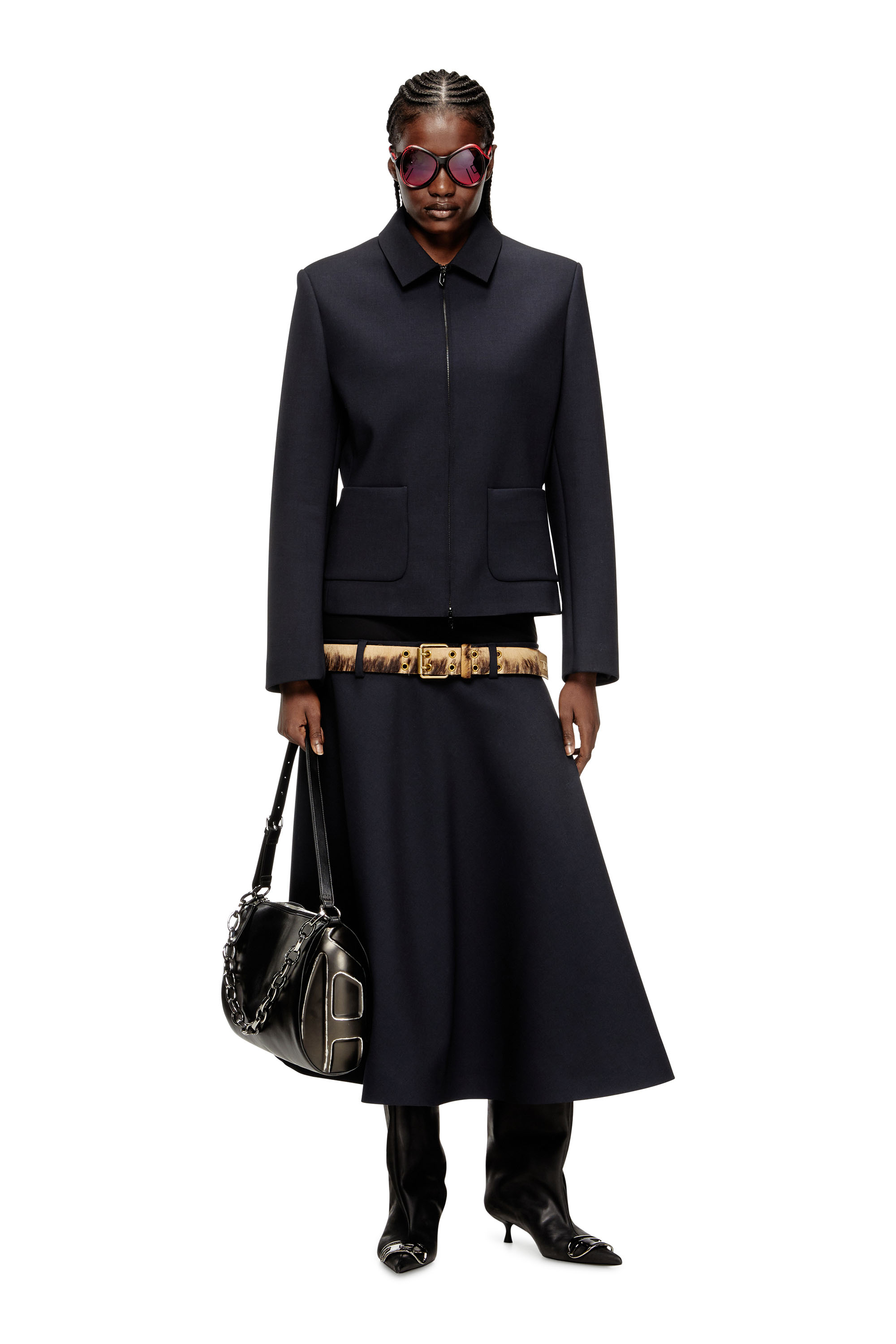 Diesel - G-CESARA-BOND, Veste à col en tissu contrecollé néoprène Femme in Bleu - 2