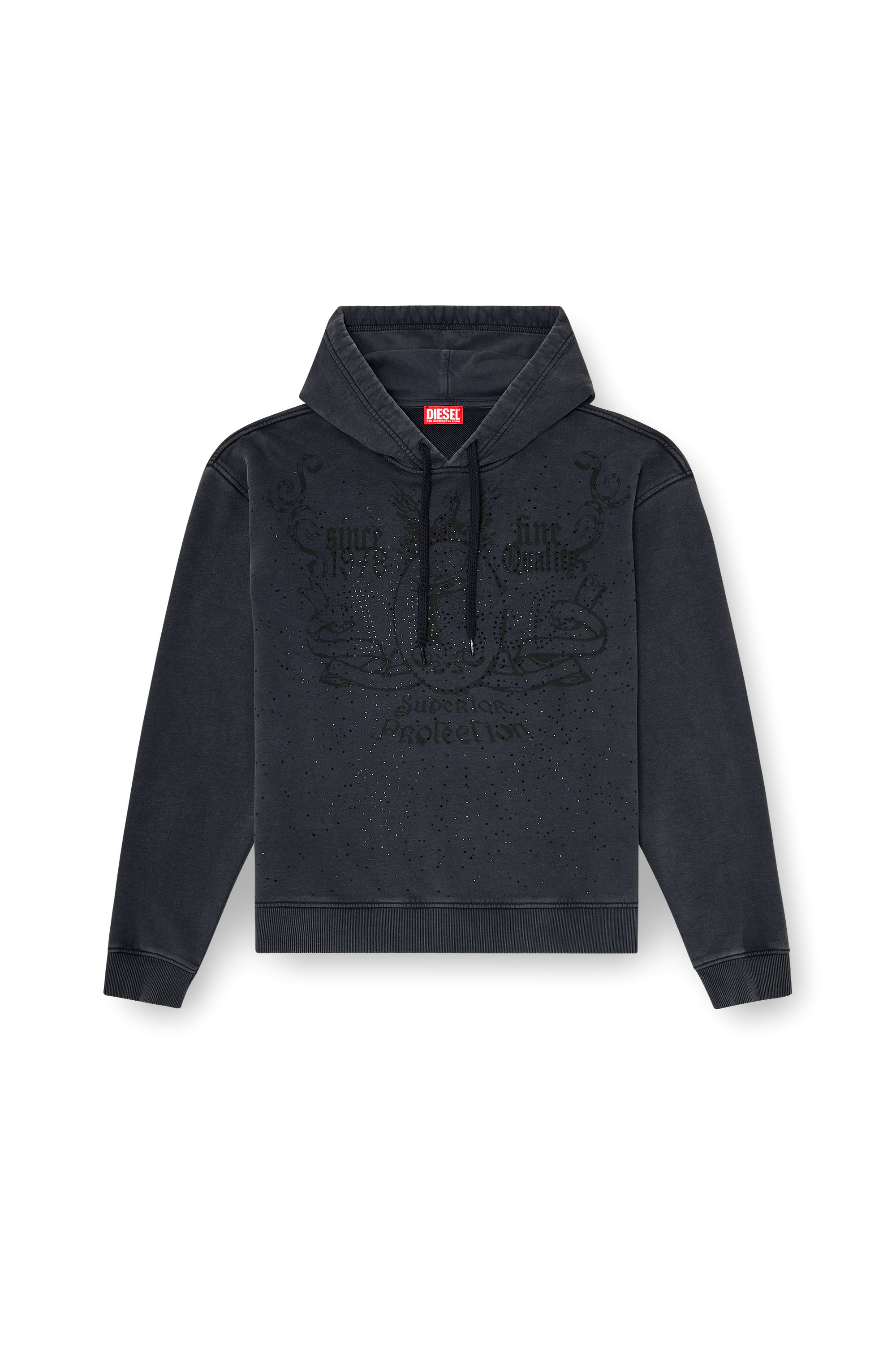 Diesel - S-NORM-HOOD-AA3, Sweat &agrave; capuche imprim&eacute; avec clous strass Homme in Gris - 3