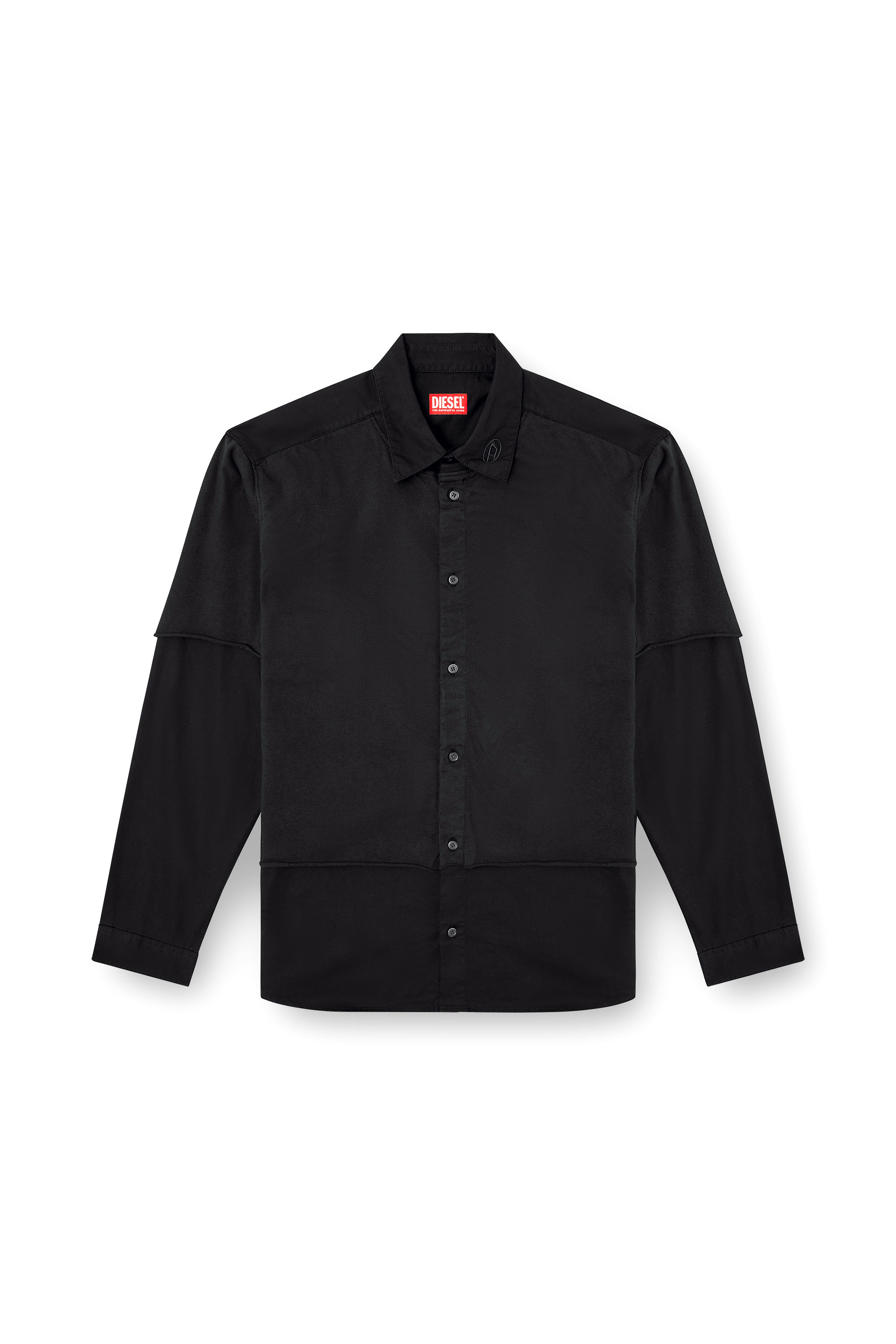 Diesel - S-GASTON-O, Chemise superposée en sergé et jersey Homme in Noir - 3