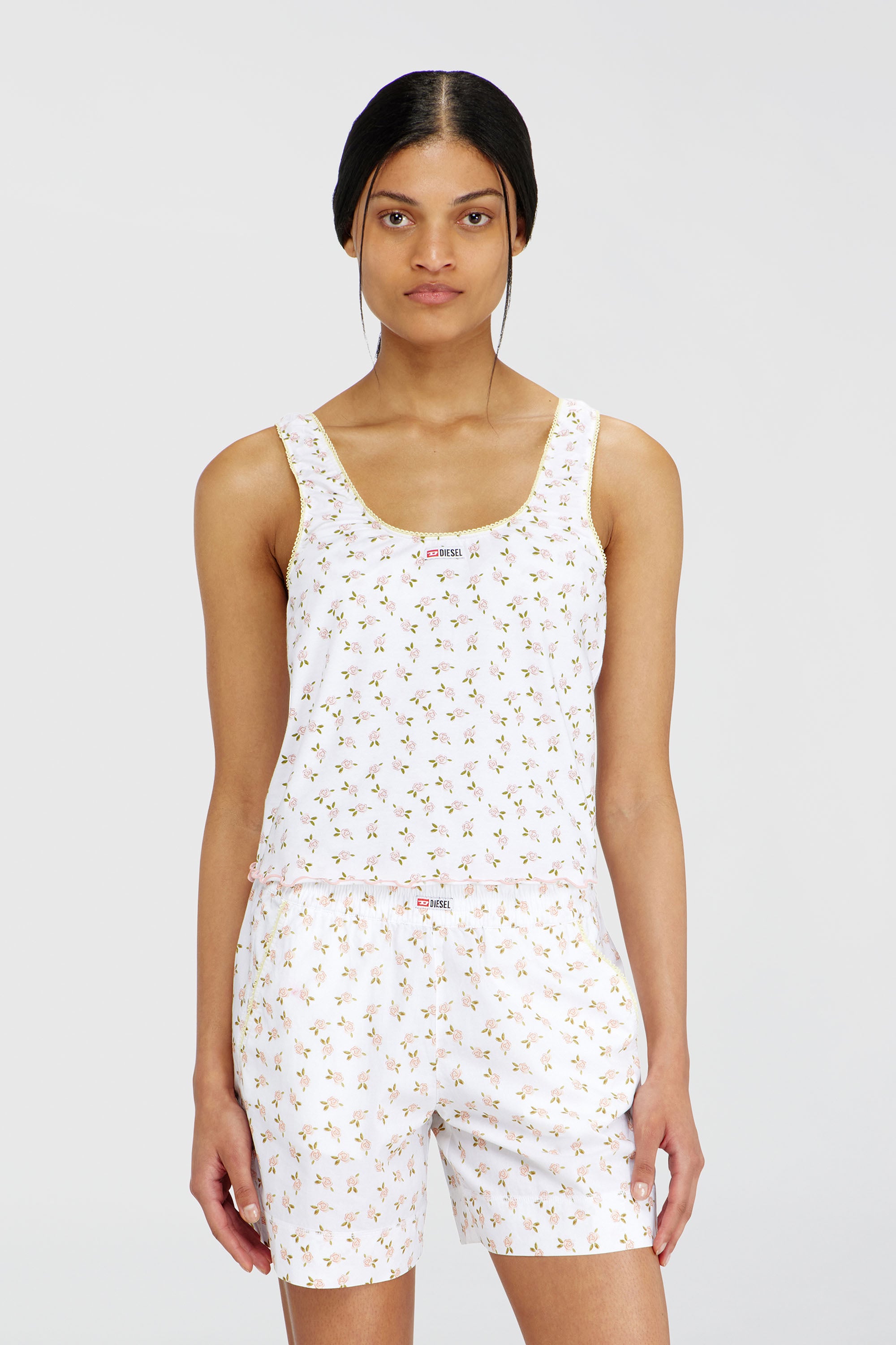 Diesel - GEORGIE-D-CORE, Top en coton stretch &agrave; imprim&eacute; fleuri Femme in Blanc - 1