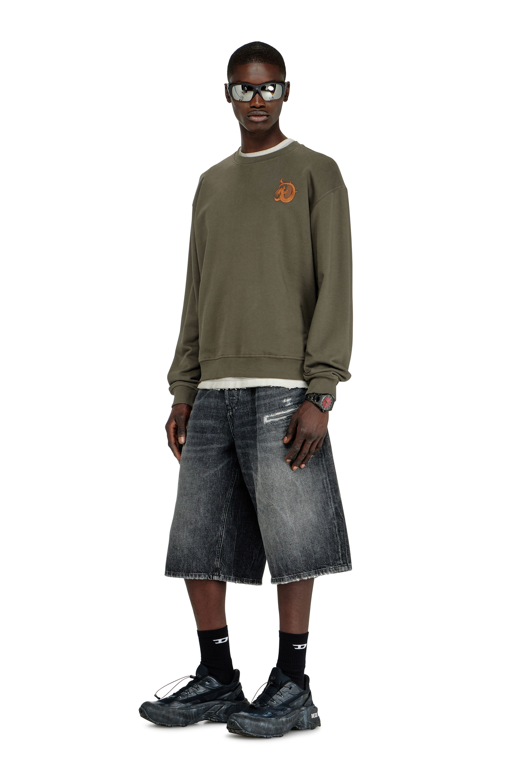 Diesel - S-NORM-AA4, Sweat-shirt avec broderie et imprim&eacute; flock Homme in Vert - 2