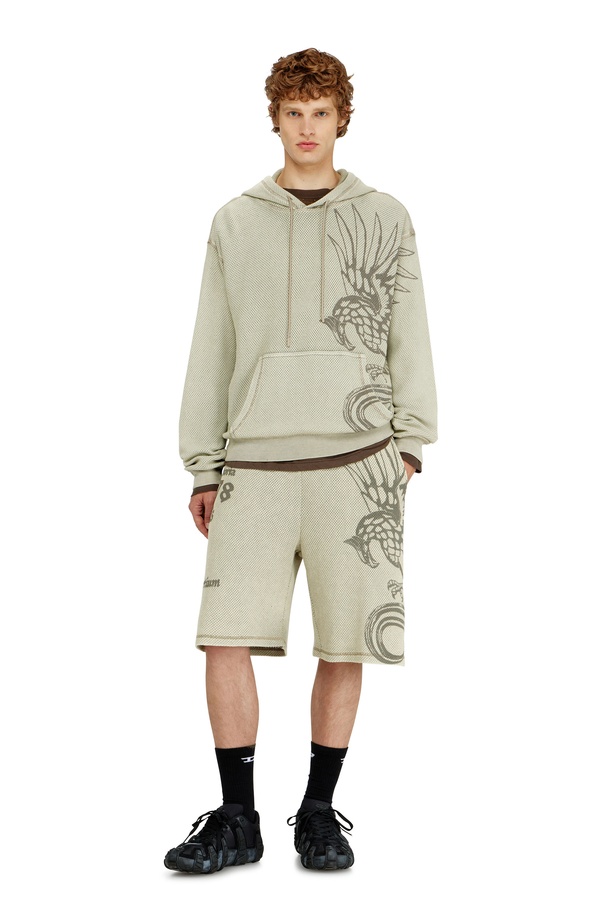 Diesel - P-ERRY, Short pants en coton mesh avec imprim&eacute;s Homme in Beige - 3