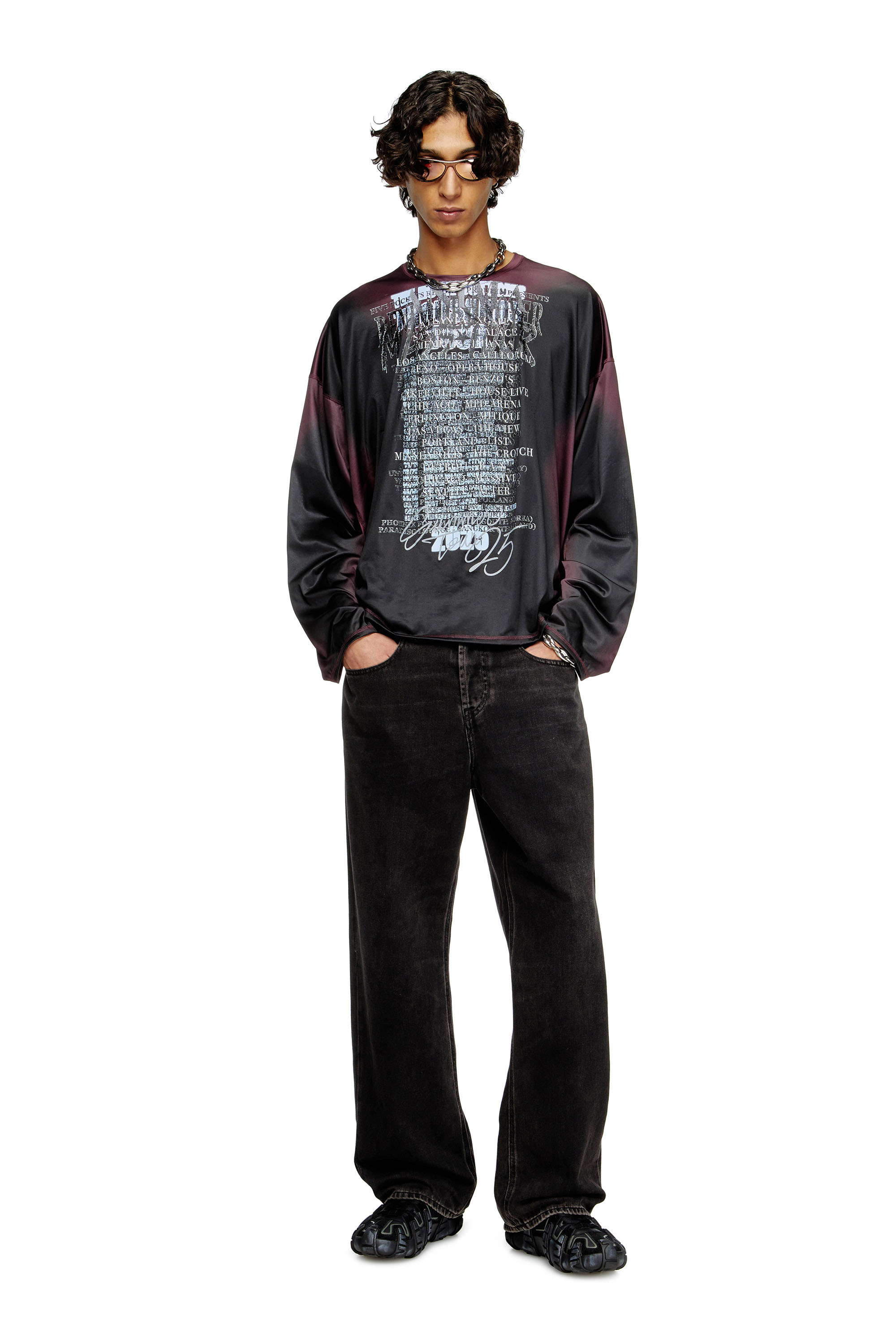 Diesel - T-OLAVI-AA, T-shirt en jersey technique à manches longues avec imprimé paroles Mixte in Polychrome - 1