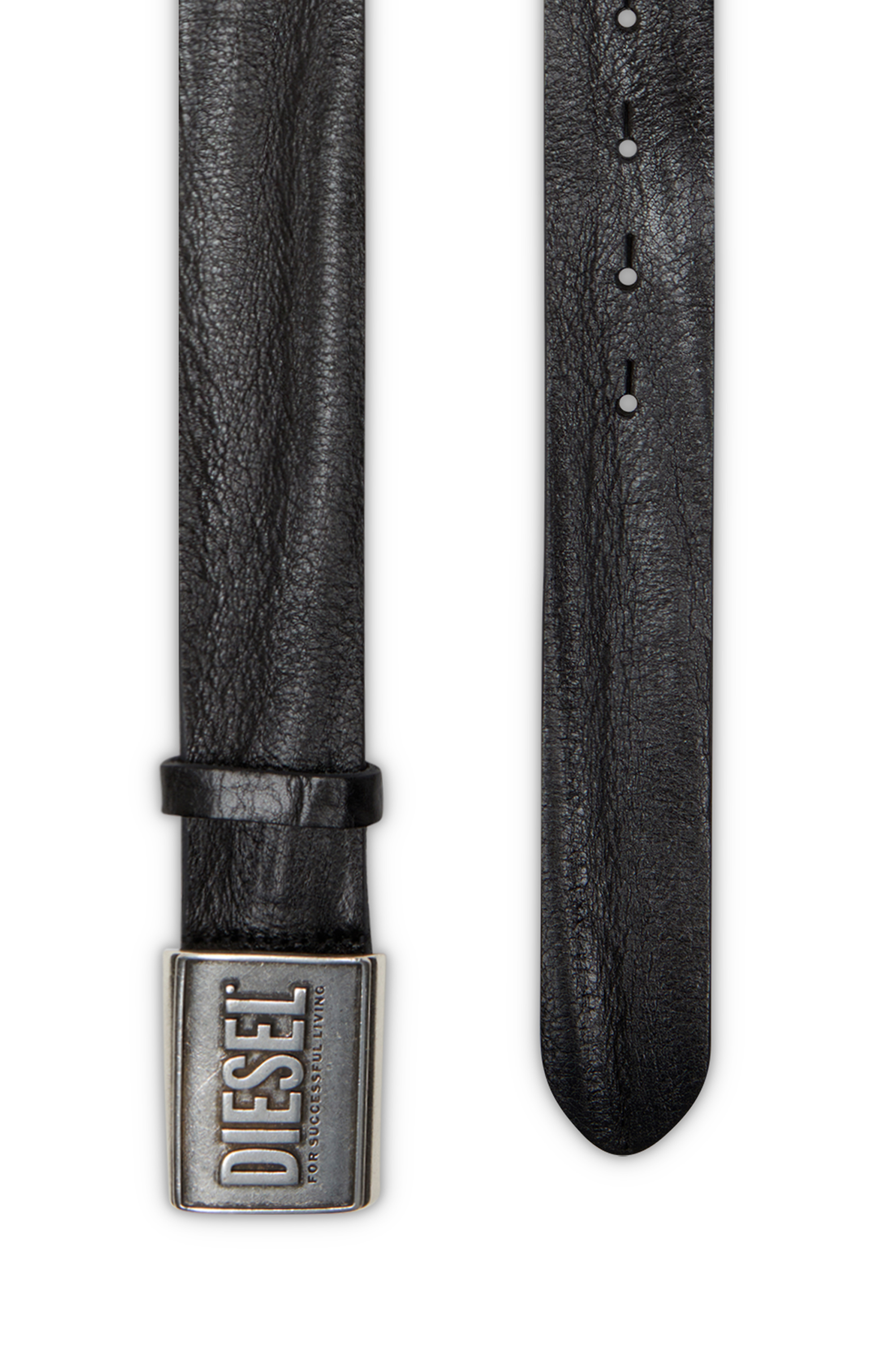 Diesel - B-METAL BISCOTTO, Ceinture en cuir 4 cm avec plaque logo Homme in Noir - 2