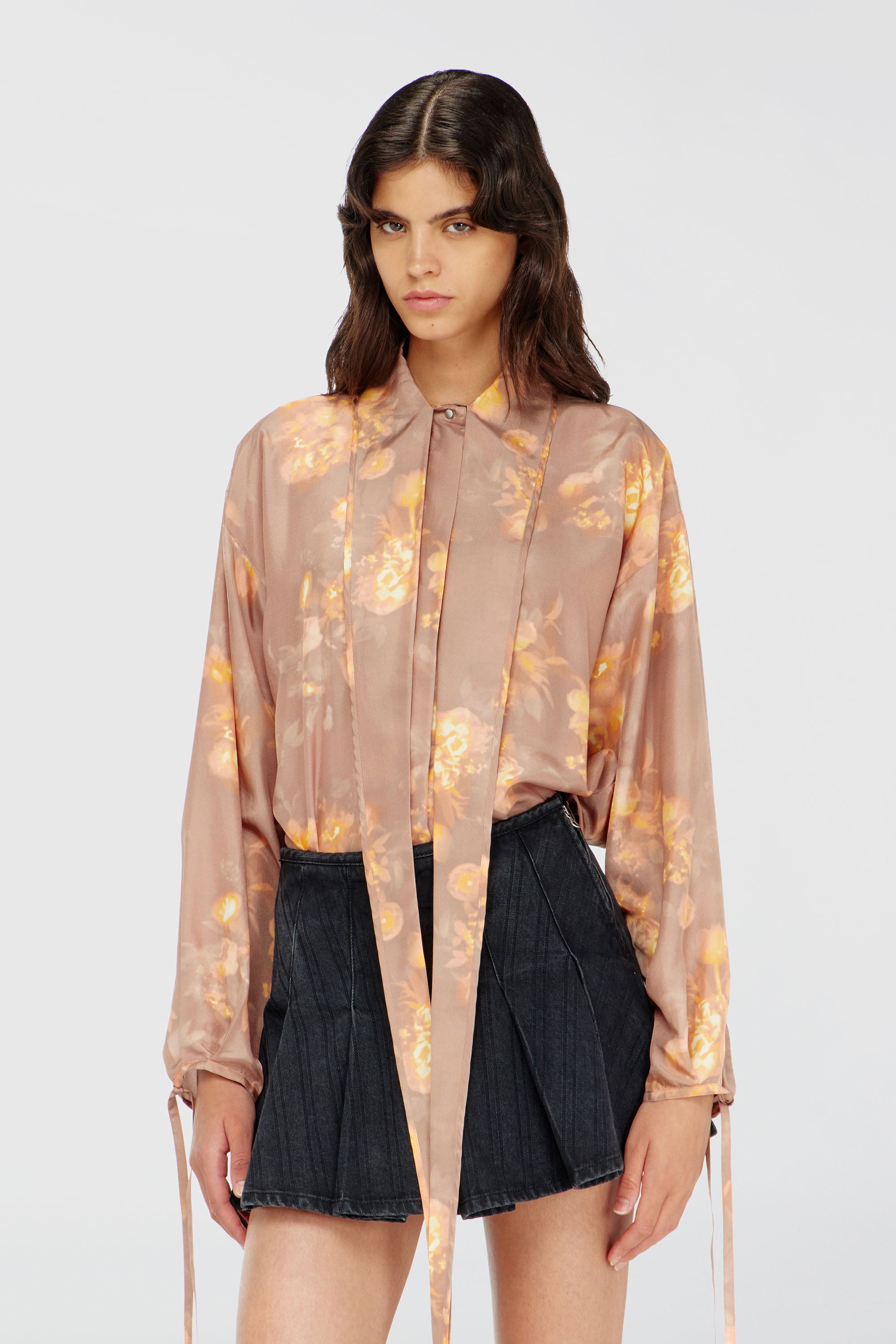 Diesel - C-ALLAS-T1, Chemise en soie habotai &agrave; motif floral Femme in Marron - 1