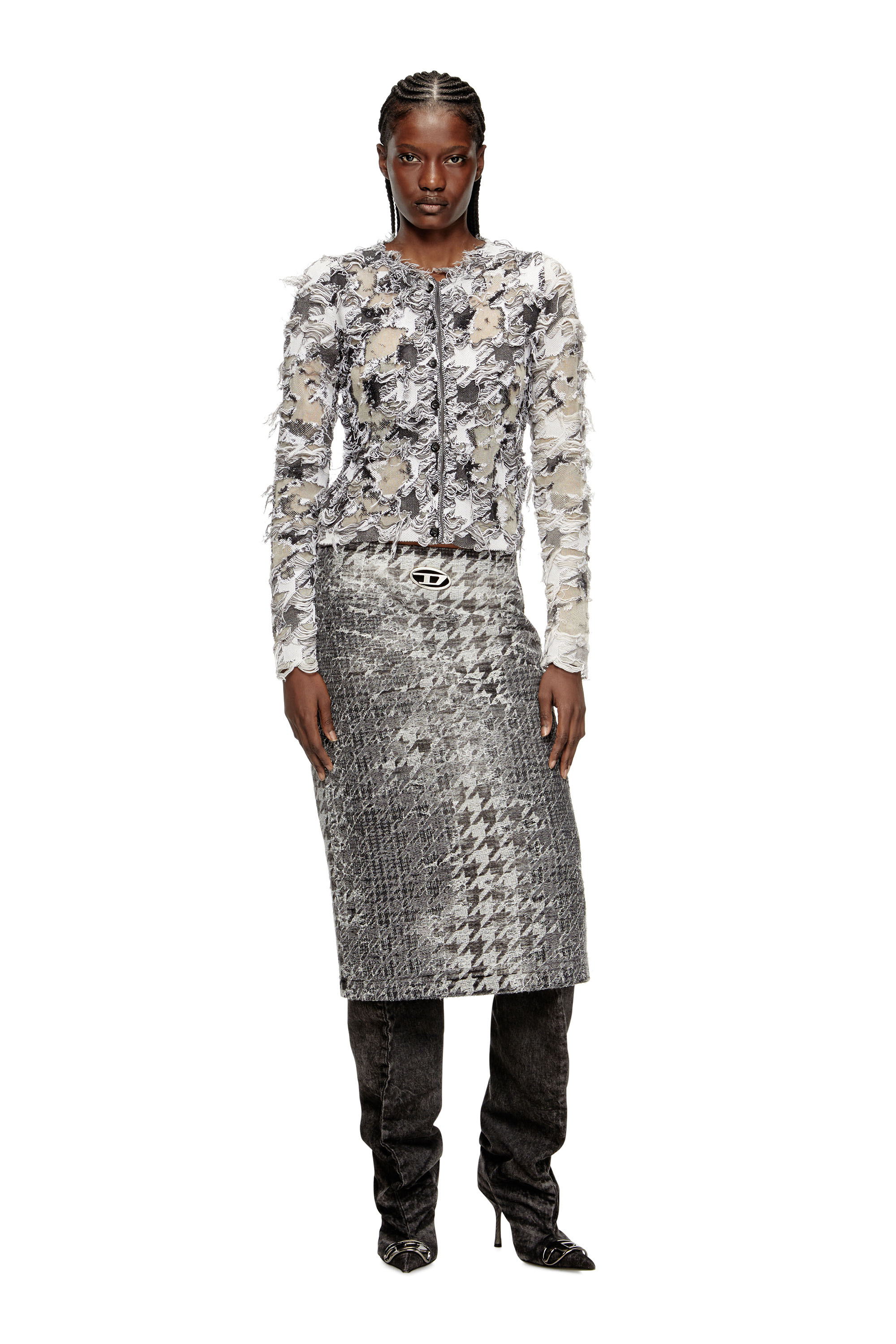 Diesel - M-SIBYLLA, Gilet en jacquard pied-de-poule dévoré Femme in Polychrome - 2