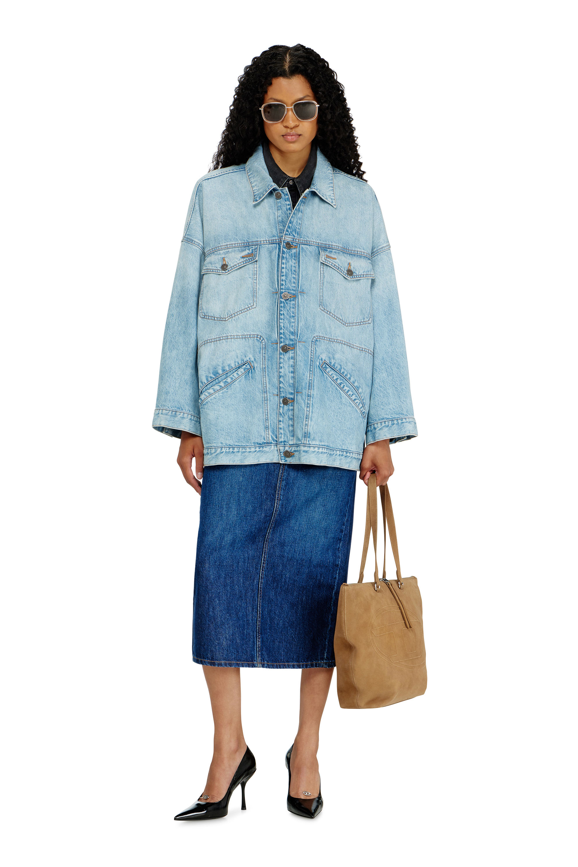 Diesel - DE-LIN, Veste workwear en denim oversized Femme in Bleu - 2