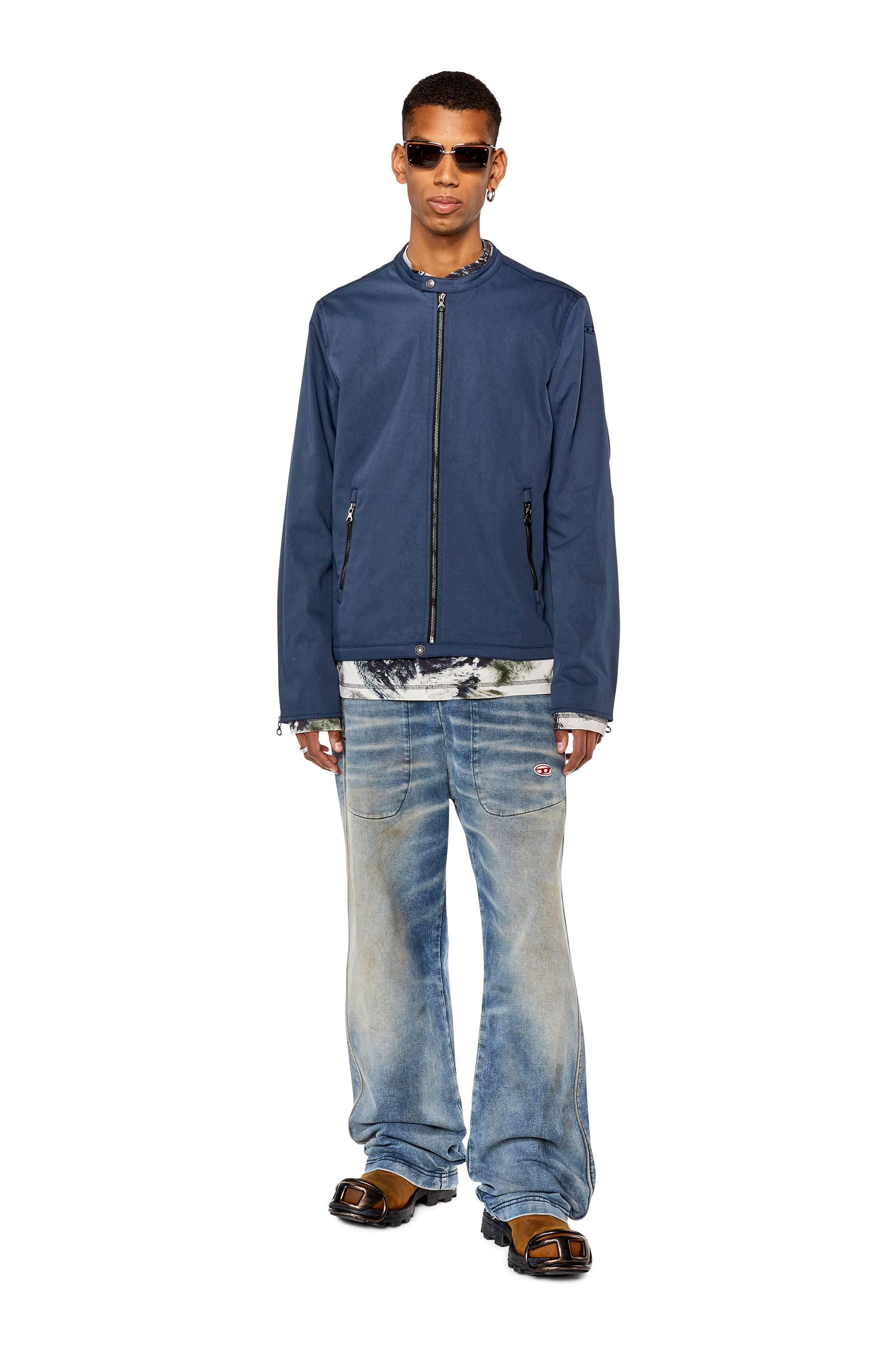 Diesel - J-GLORY-NW, Man Biker jacket in cotton-touch nylon in Blue - Image 2