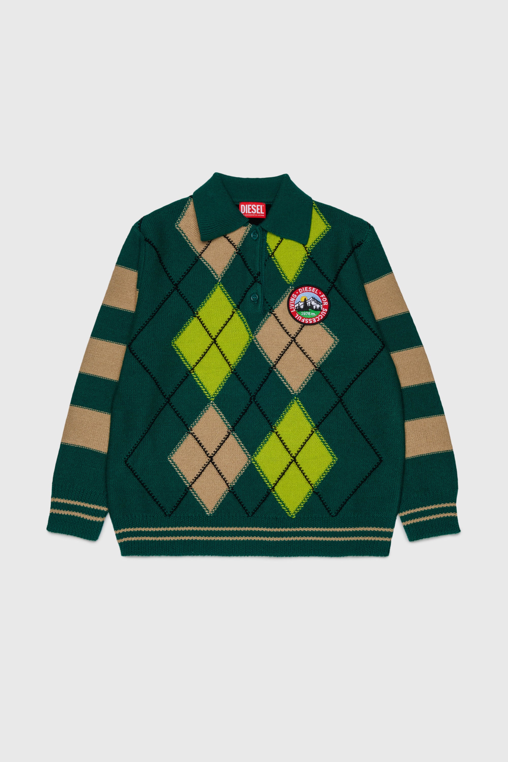 Diesel - KROMBY OVER, Pull en maille m&eacute;lang&eacute;e avec motif argyle Mixte in Vert - 1