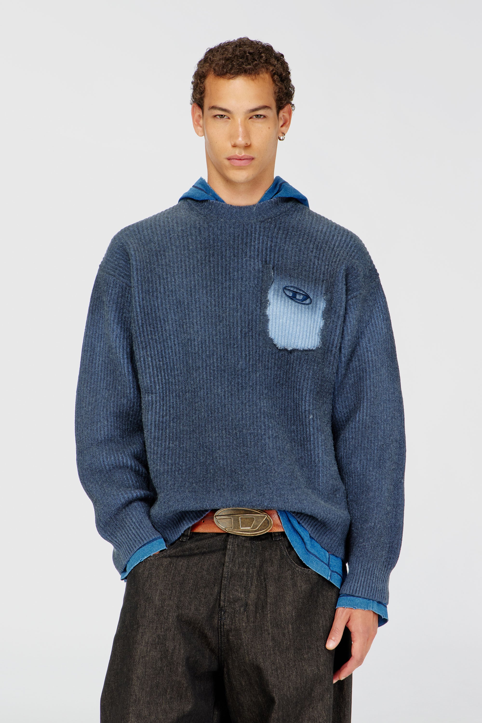 Diesel - K-PICKLER, Pull en m&eacute;lange de laine avec fausse poche Homme in Bleu - 1