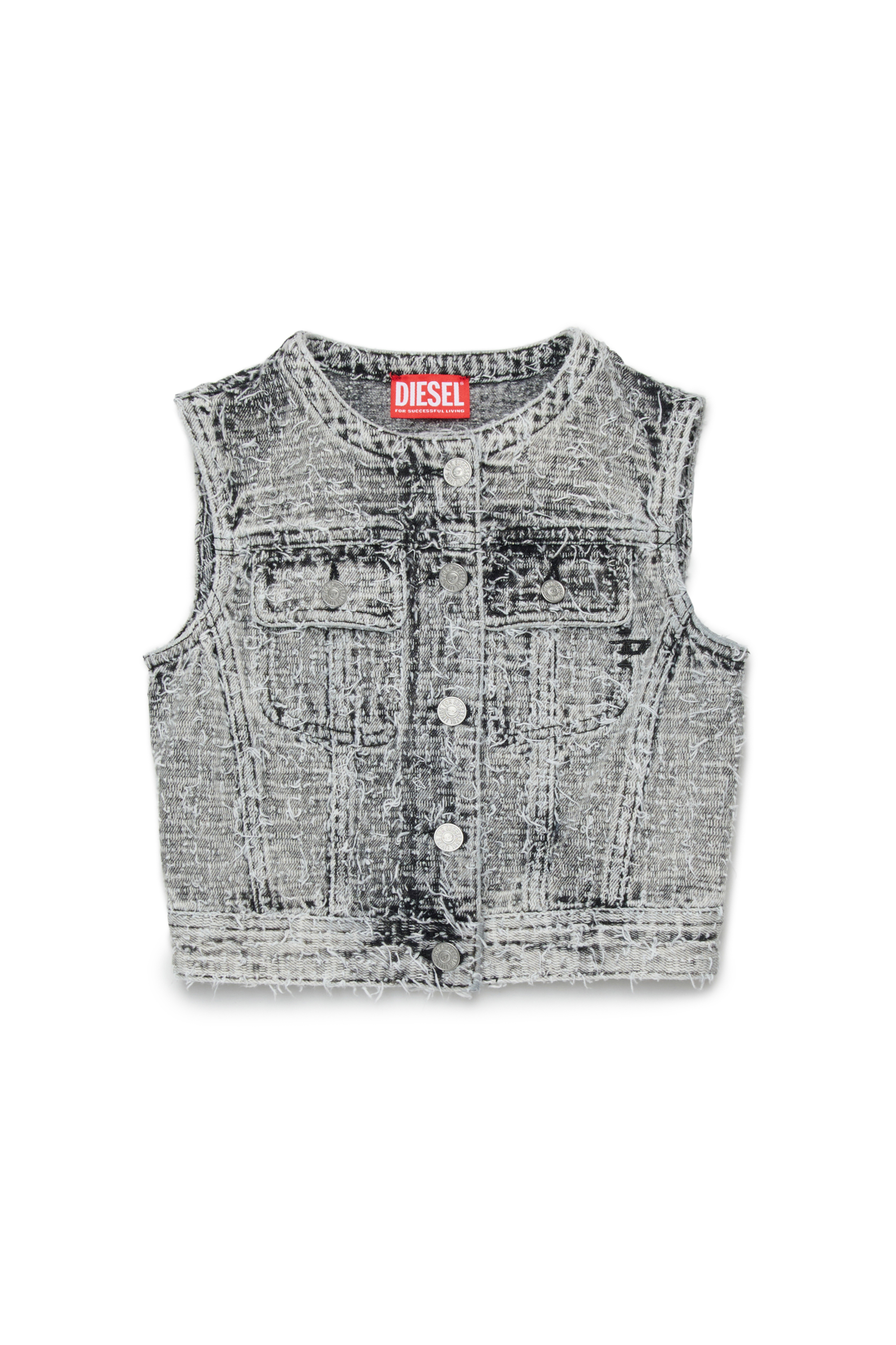 Diesel - JSLIMMY-SM-J, Veste en denim &agrave; texture effiloch&eacute;e Femme in Gris - 1