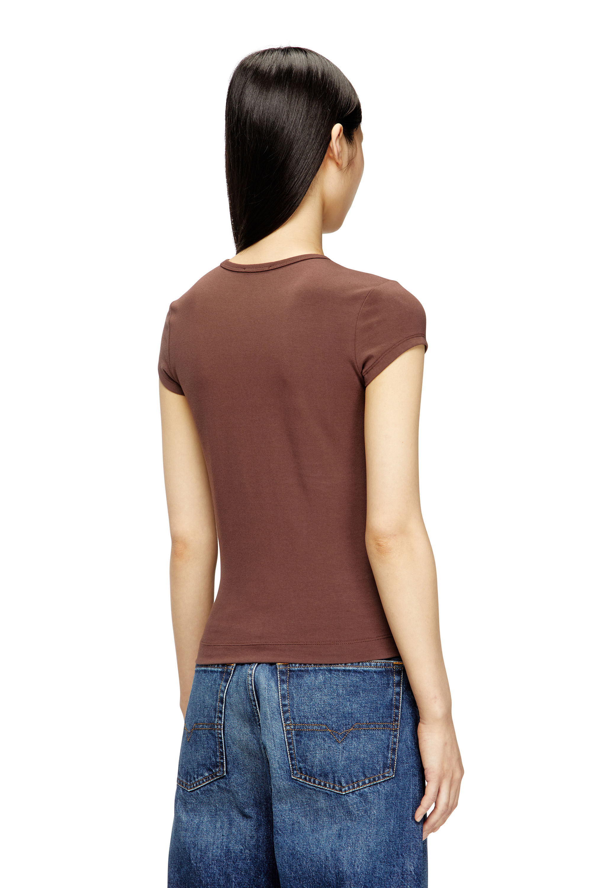 Diesel - T-ANGIE-OD, T-shirt avec logo découpé brodé Femme in Marron - 4