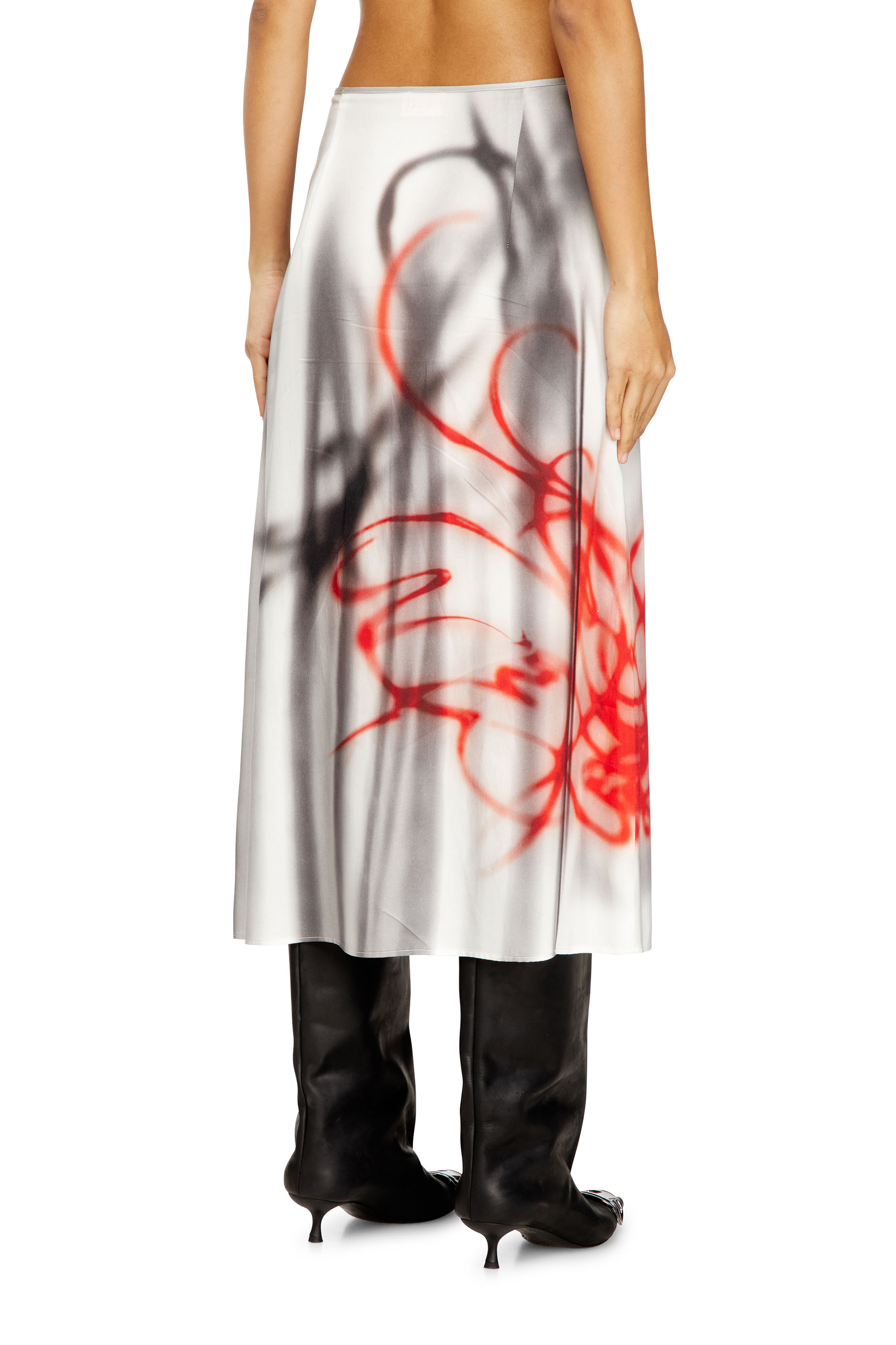 Diesel - O-RCHID-S1, Jupe à demi-longueur en satin avec imprimé graffiti Femme in Gris - 4