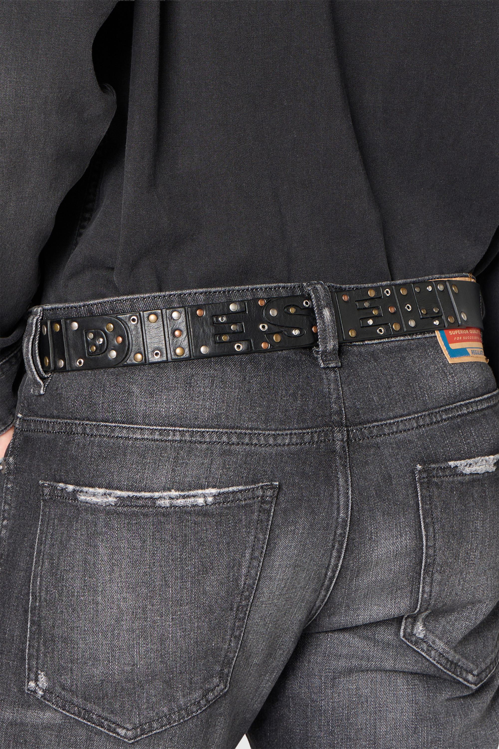 Diesel - B-DSL RIVETS, Ceinture 4 cm en cuir avec clous et rivets Mixte in Noir - 4