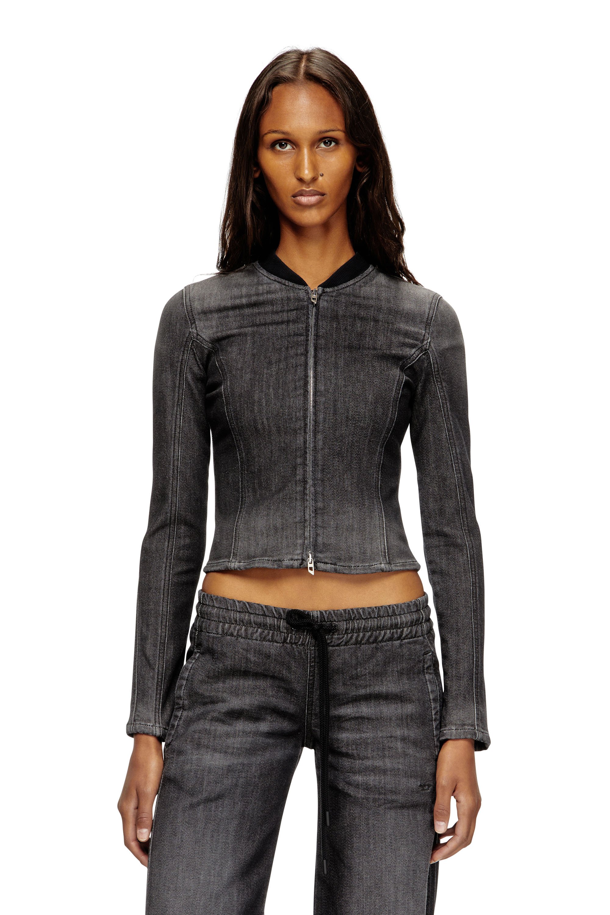 Diesel - DE-GARY-D JOGG, Veste cropped en denim monochrome Femme in Noir - 1