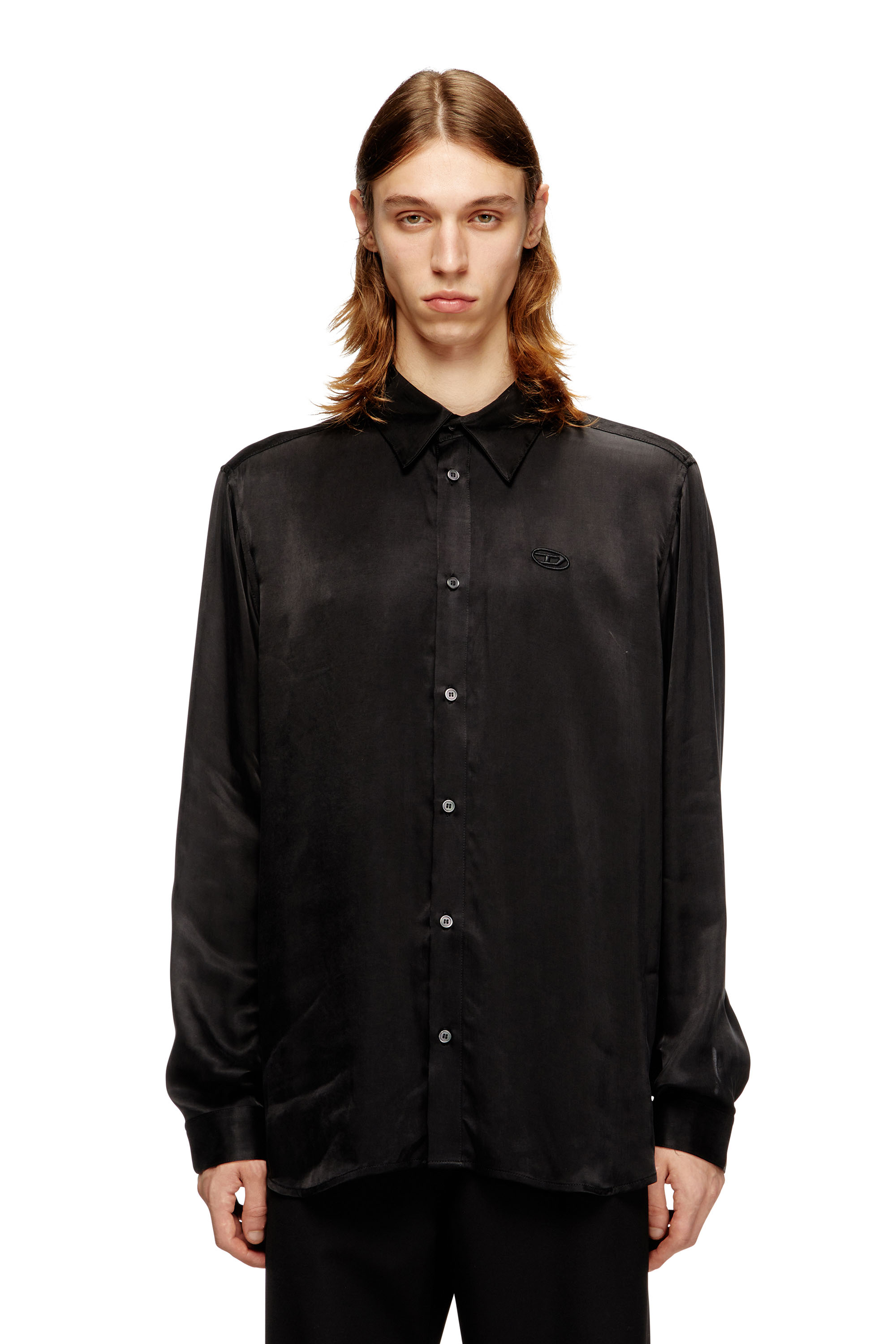 Diesel - S-SIMPLY-AJFU, Chemise en cupro avec logo brodé Homme in Noir - 1