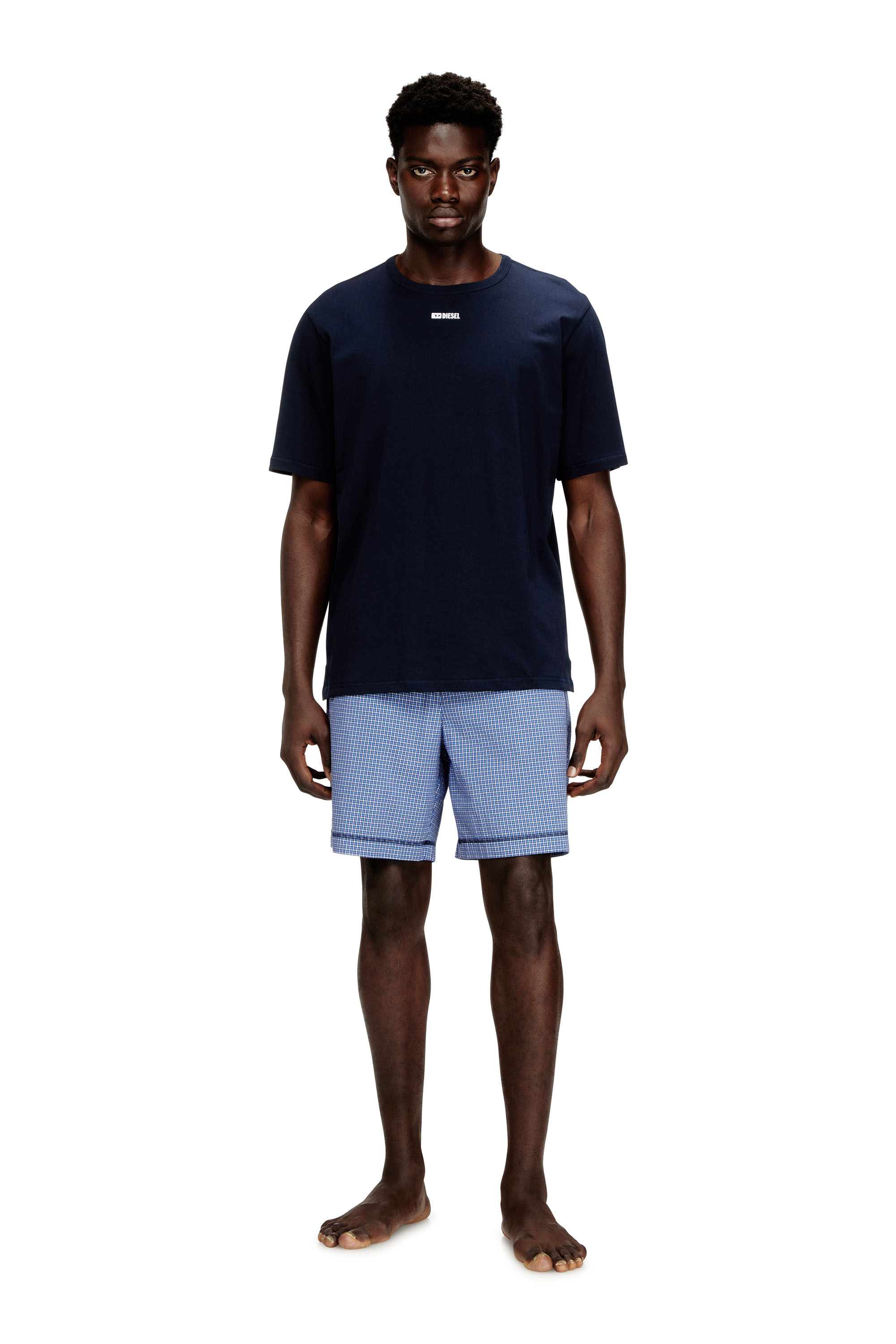 Diesel - KIT-RAUL-D-CORE, Ensemble de pyjama en coton avec short à carreaux Homme in Bleu - 1