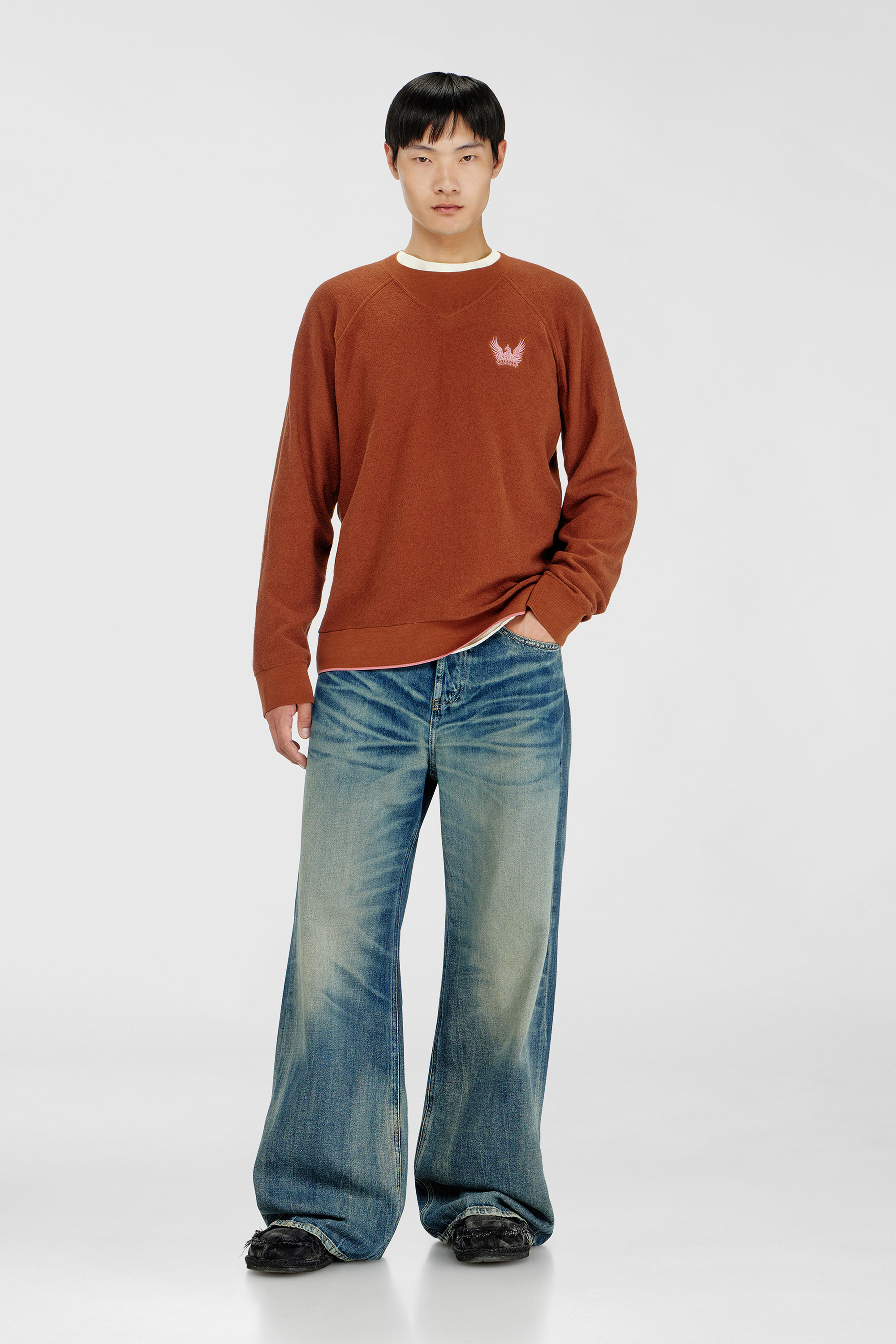 Diesel - K-RALFS, Boucl&eacute; jumper avec broderie Phoenix Homme in Rouge - 1