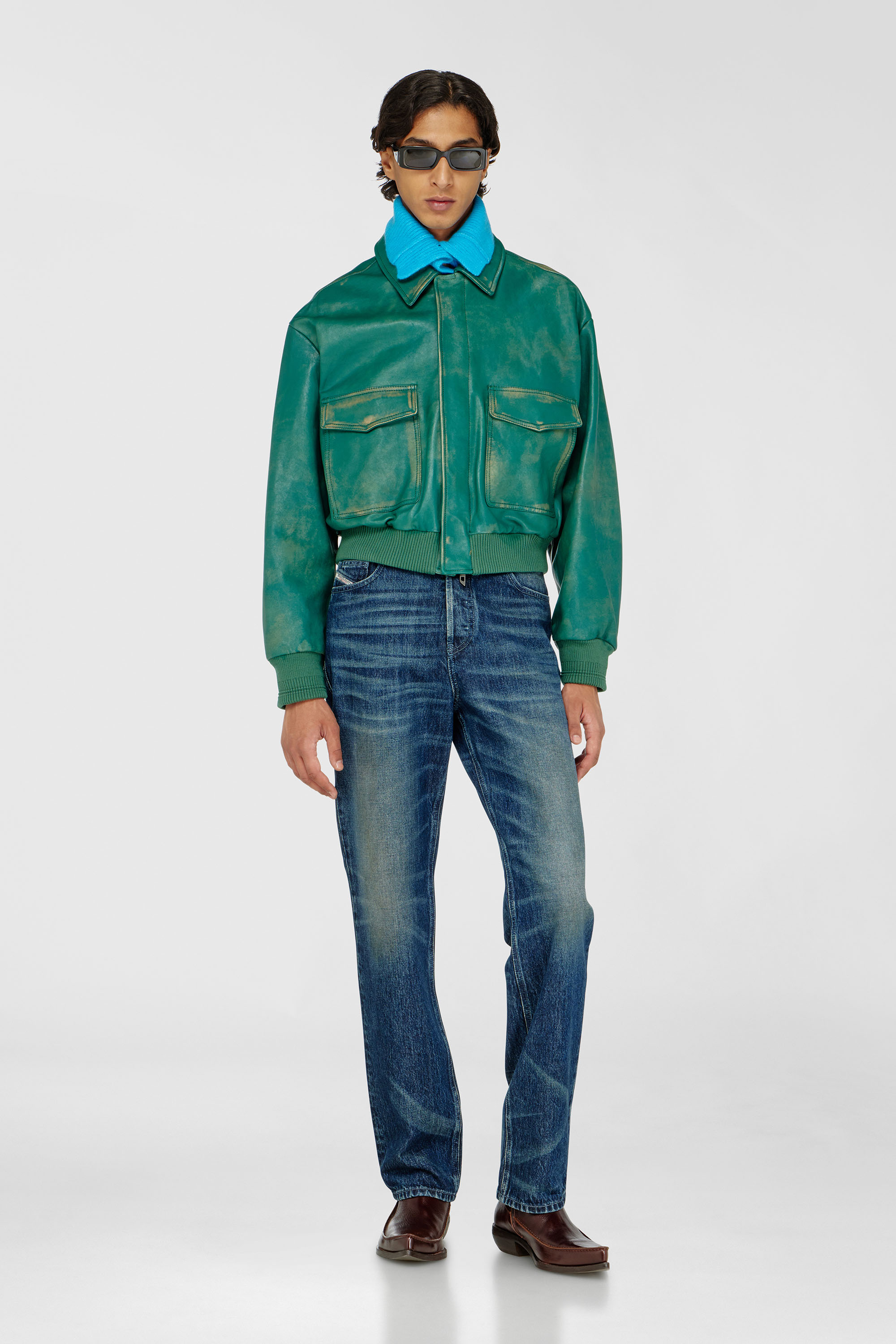 Diesel - L-UMAN, Blouson aviateur en cuir trait&eacute; Homme in Vert - 2