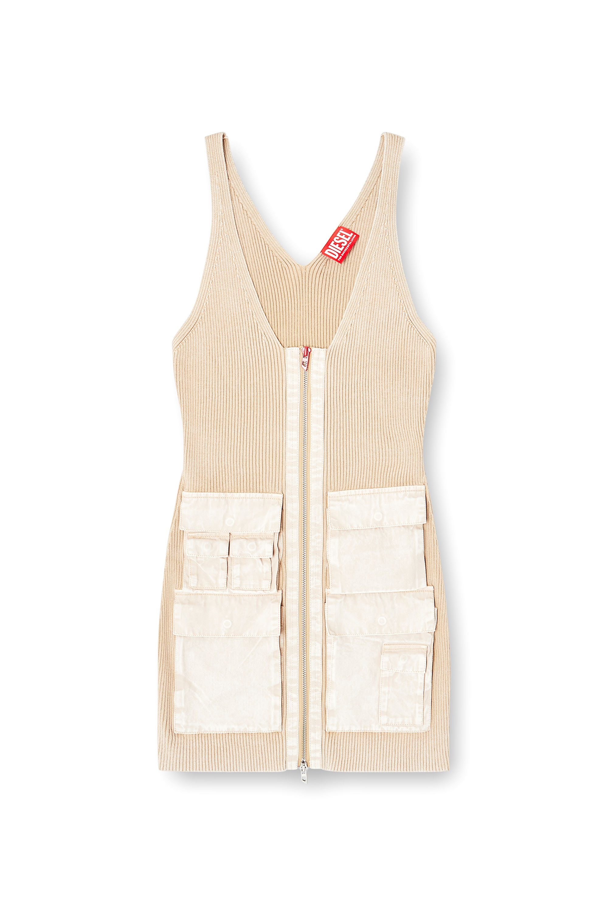 Diesel - M-GABRIELLE, Robe courte en maille côtelée avec poches cargo Femme in ToBeDefined - 2
