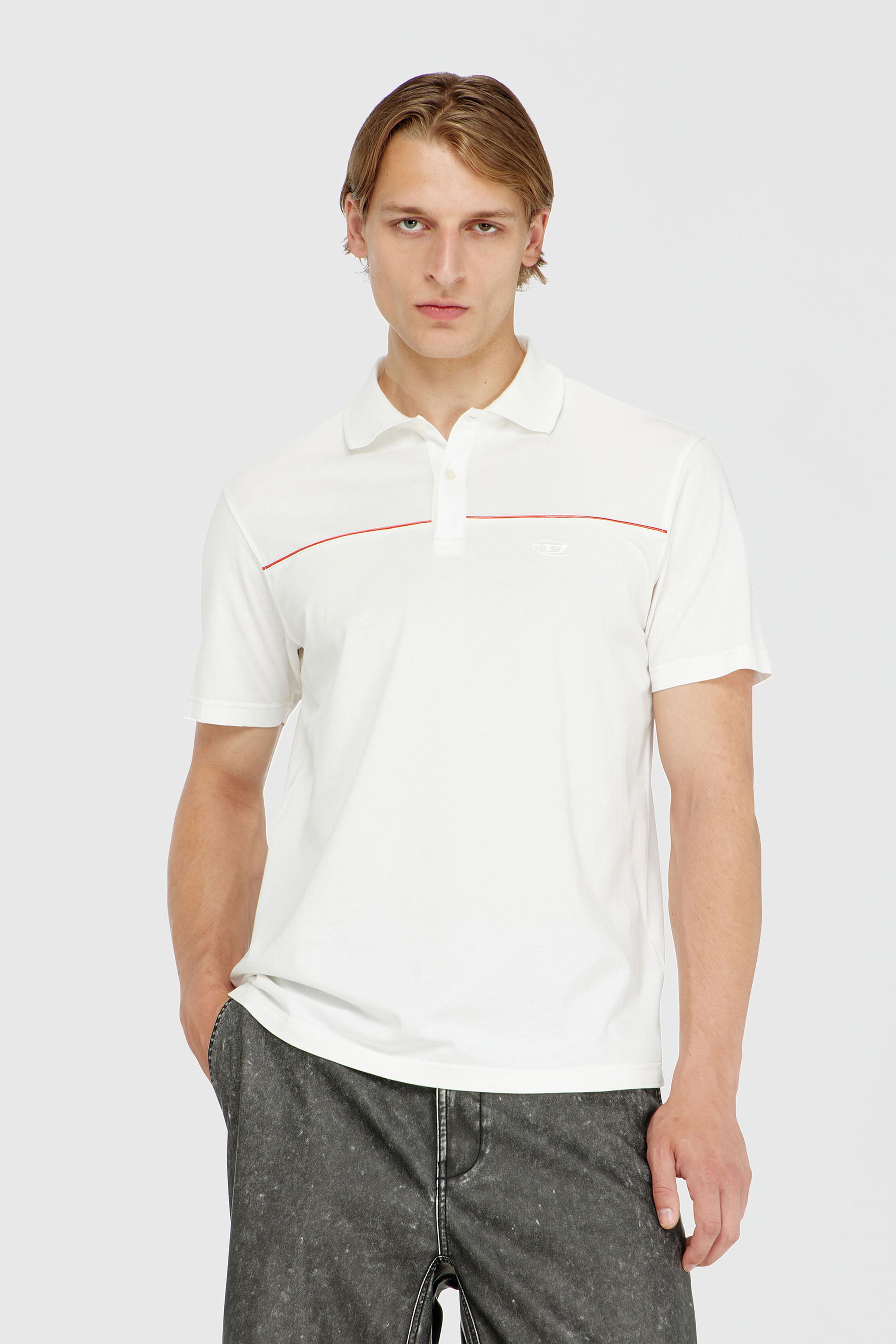Diesel - T-REJUST-PIPING, Polo avec passepoil contrastant Homme in Blanc - 1