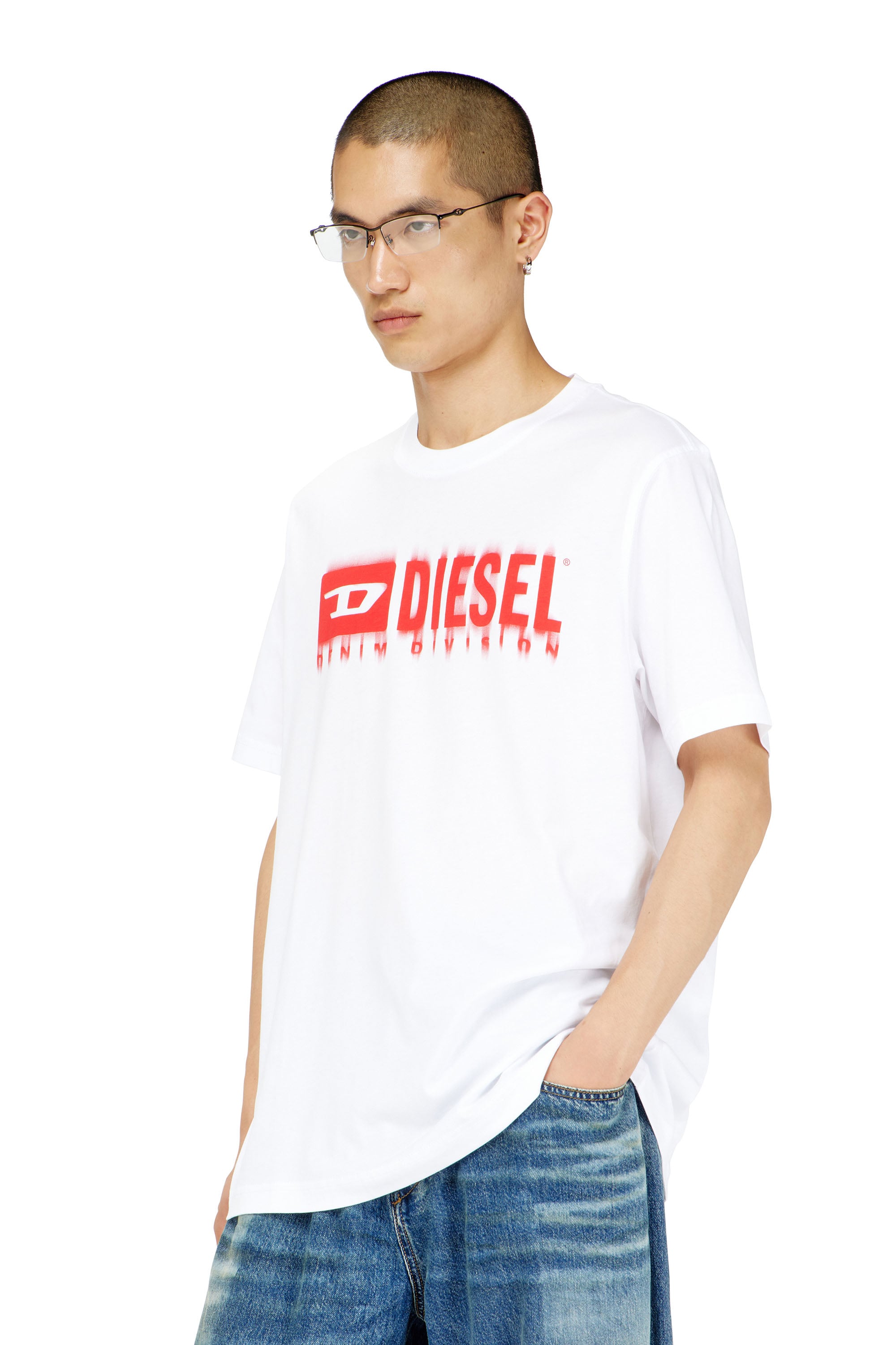 Diesel - T-ADJUST-Q7, T-shirt avec logo Diesel effet flou Homme in Blanc - 1