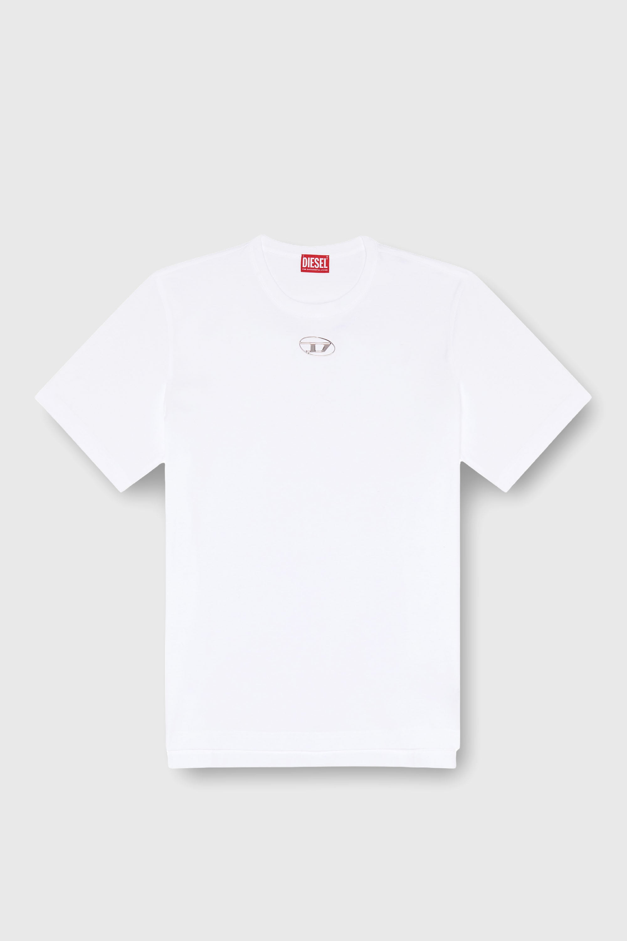 Diesel - T-ADJUST-OD, T-shirt avec logo Oval D m&eacute;tallis&eacute; Homme in Blanc - 2