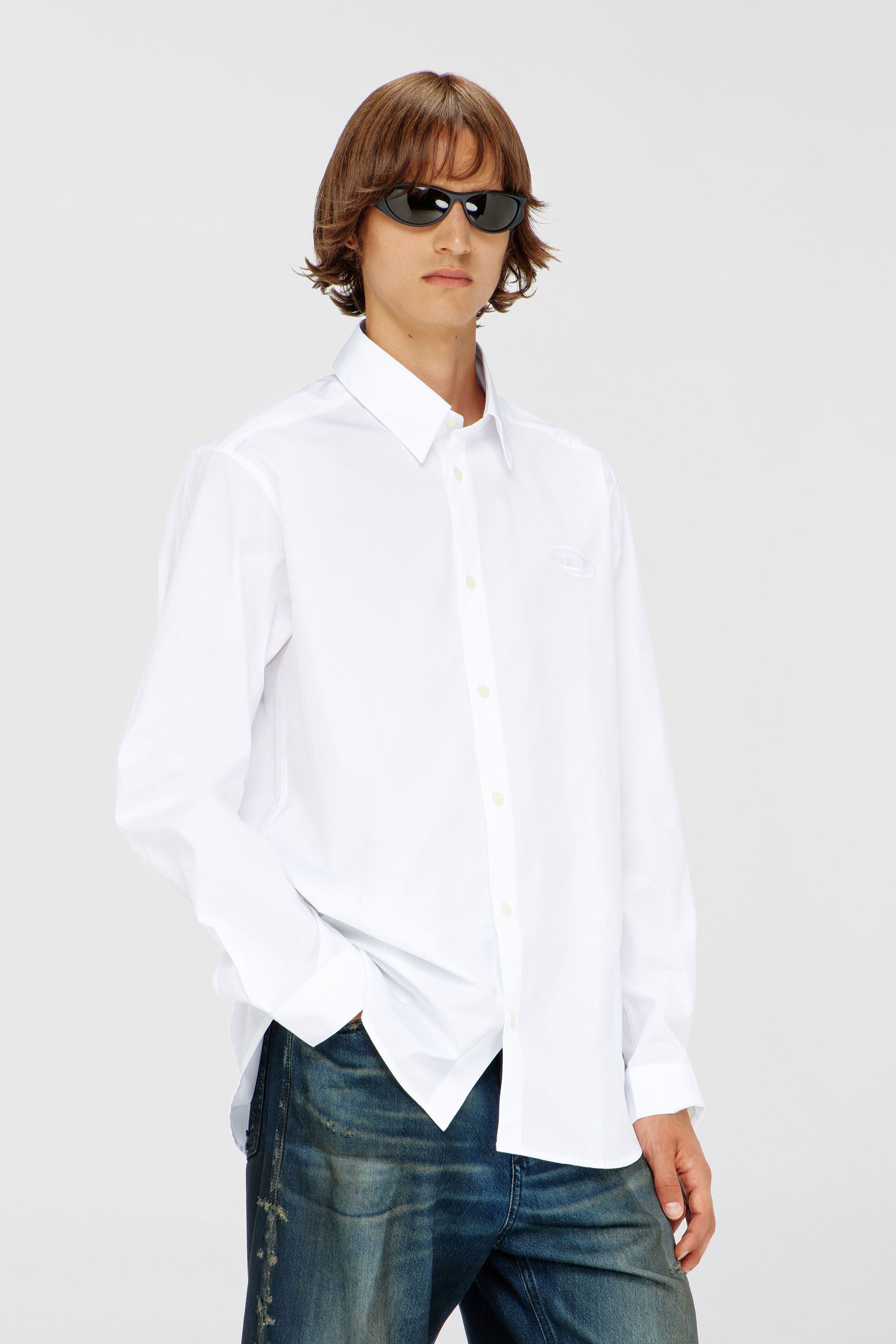 Diesel - S-SIMPLY-GSBH, Chemise en popeline extensible avec broderie Homme in Blanc - 1