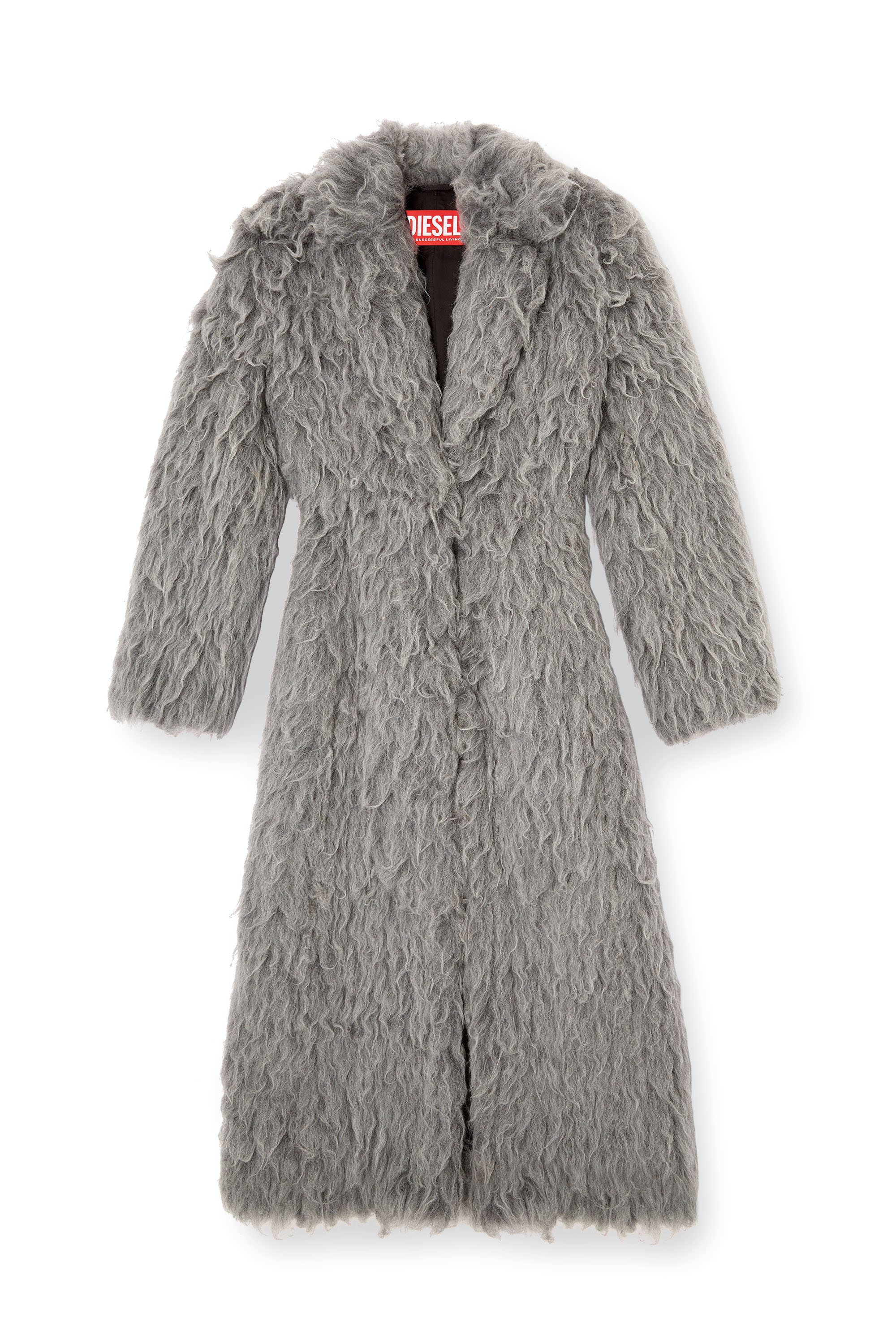Diesel - W-GLAMO-R1, Manteau à poils longs Femme in Gris - 3