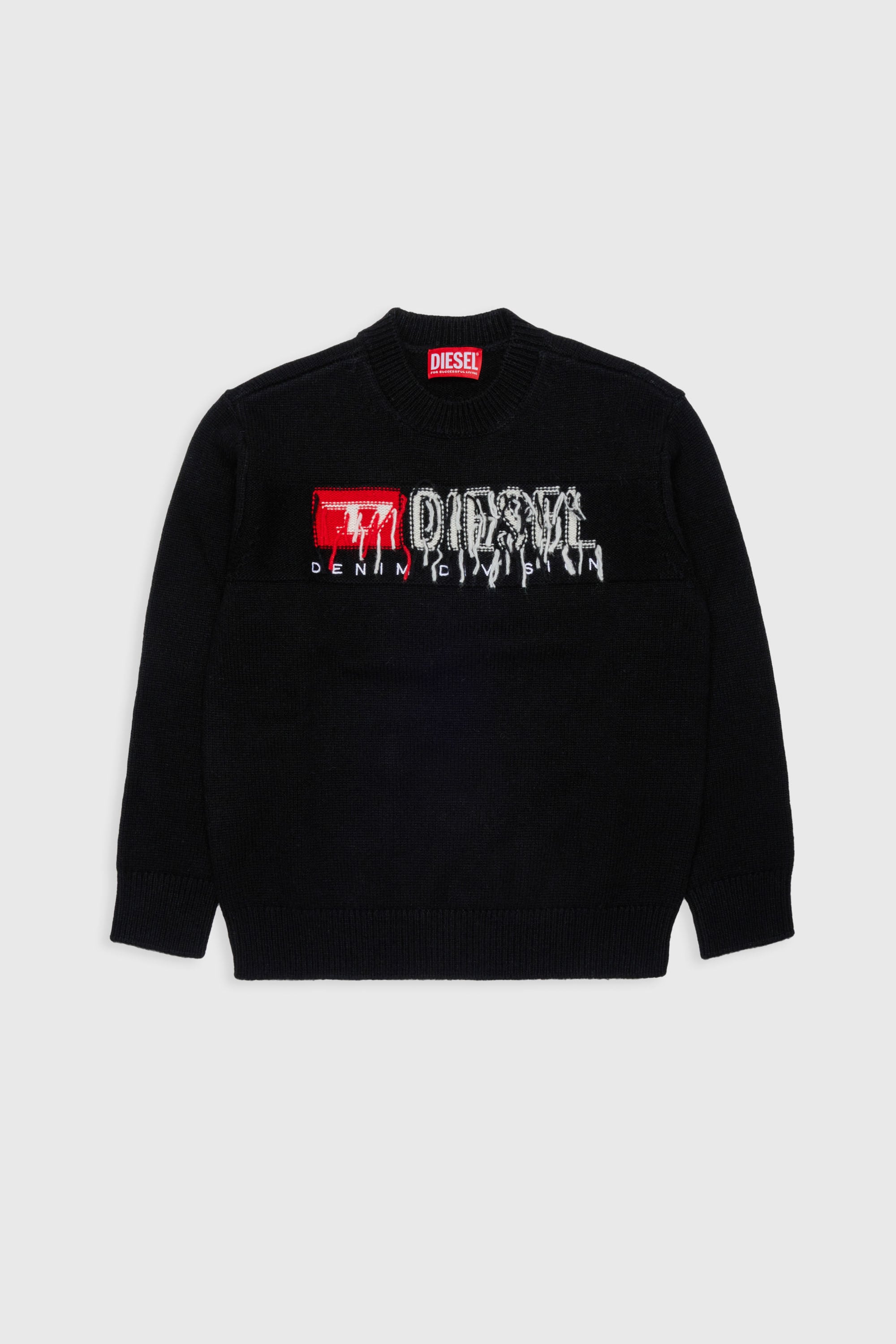 Diesel - KONZI OVER, Pull enrichi de cachemire avec logo destroyed Homme in Noir - 1