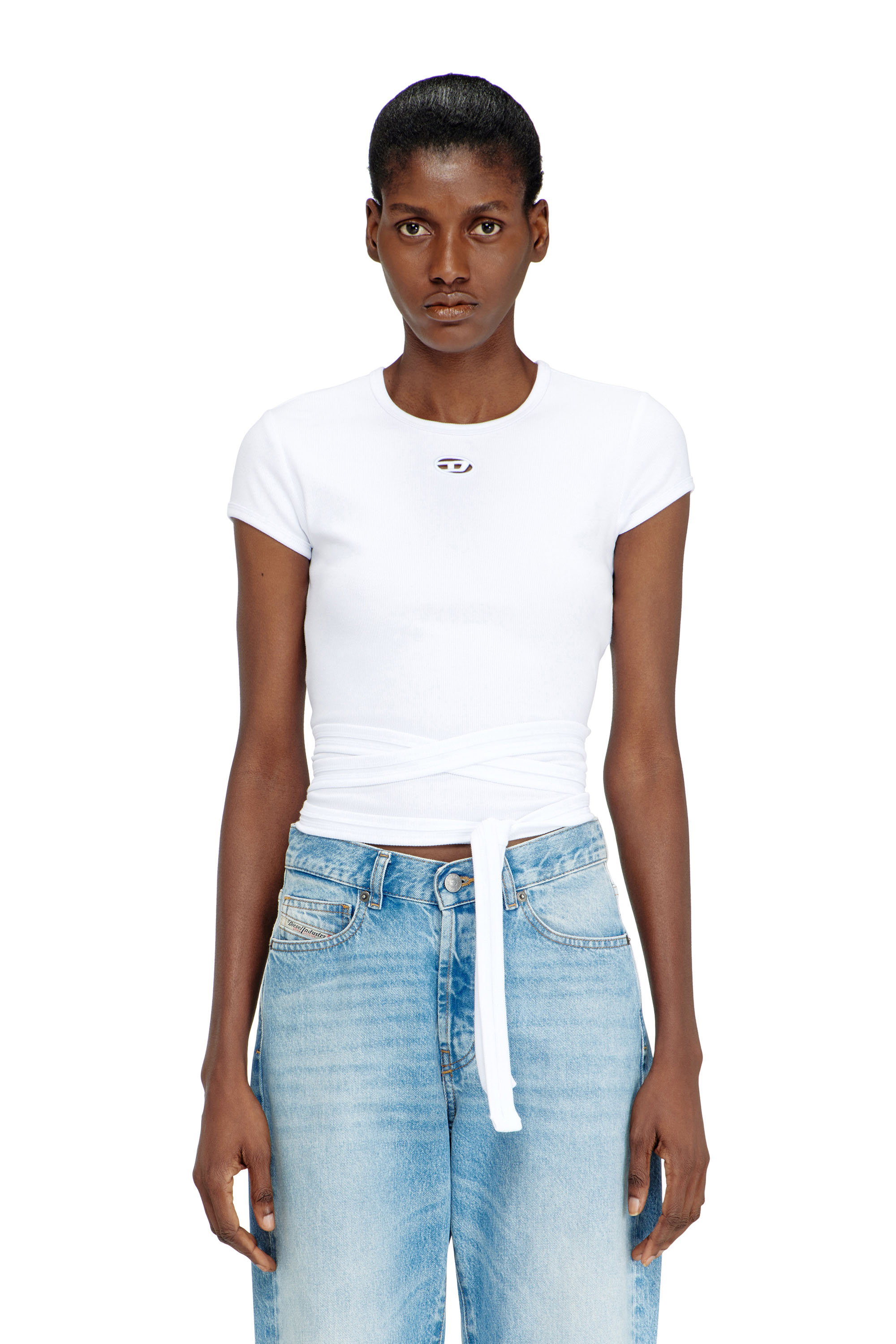 Diesel - T-BUNNY-TAIL-S1, Haut c&ocirc;tel&eacute; avec lacets enveloppants Femme in Blanc - 1
