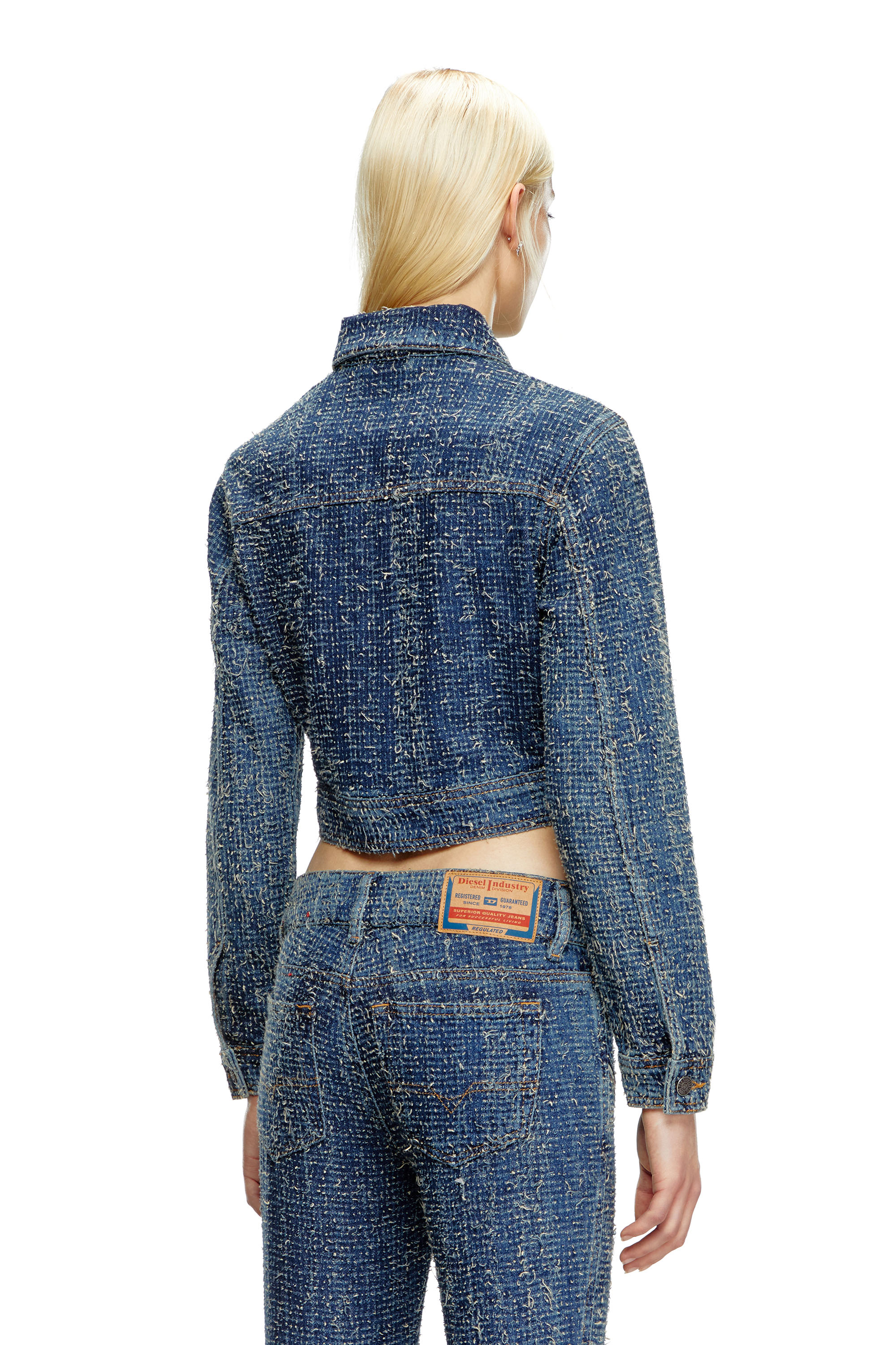 Diesel - DE-ATEL-S, Woman's Cropped jacket in boucl&eacute; denim in Medium blue - 4