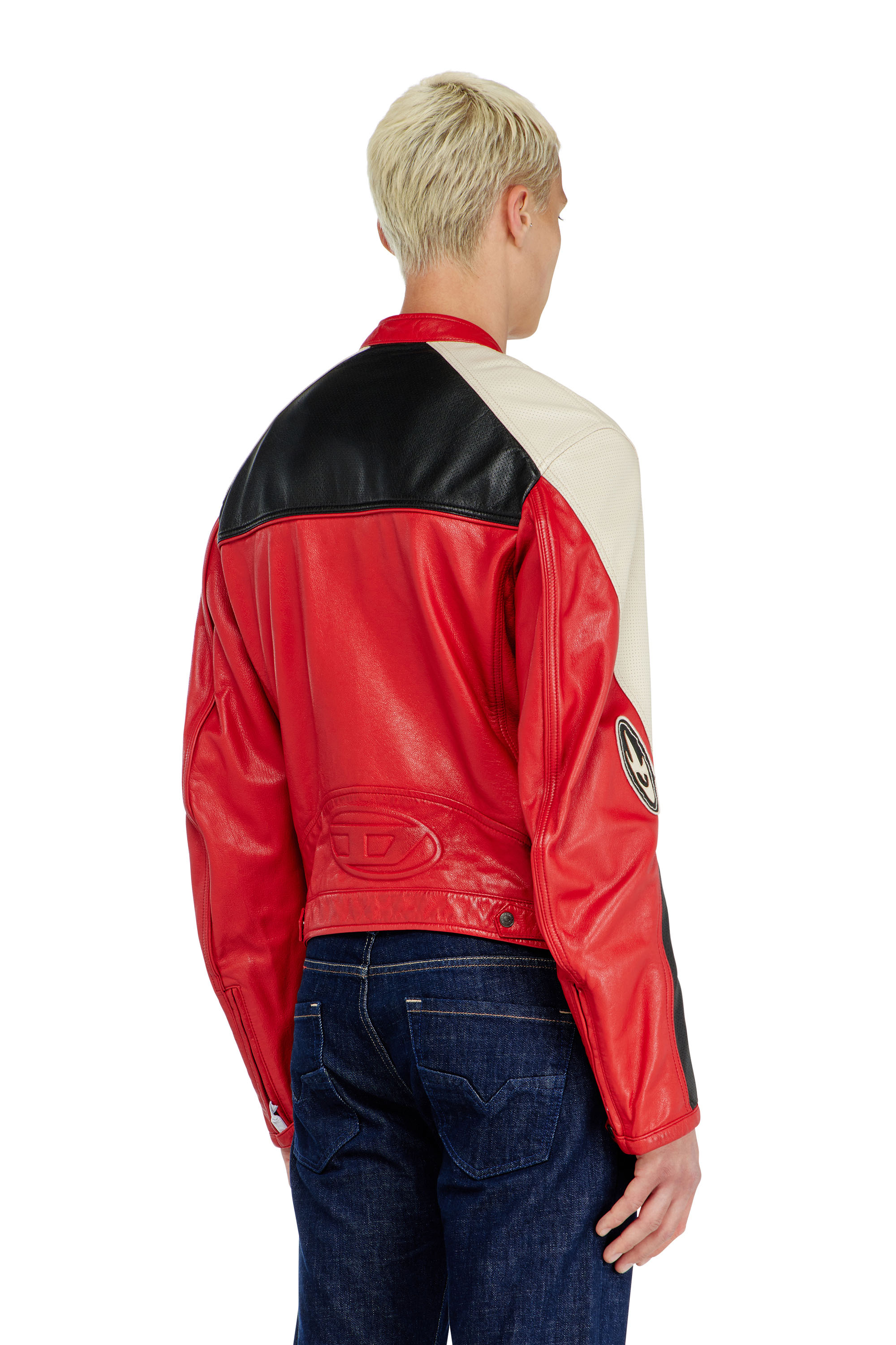Diesel - L-AHTI, Veste biker en cuir perfor&eacute; bicolore Homme in Polychrome - 4