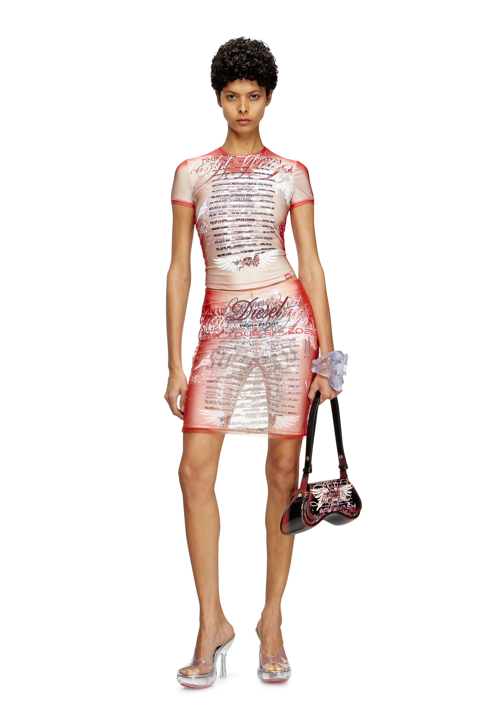 Diesel - T-KALYC-1, T-shirt transparent avec imprimé paroles Femme in Rose - 1