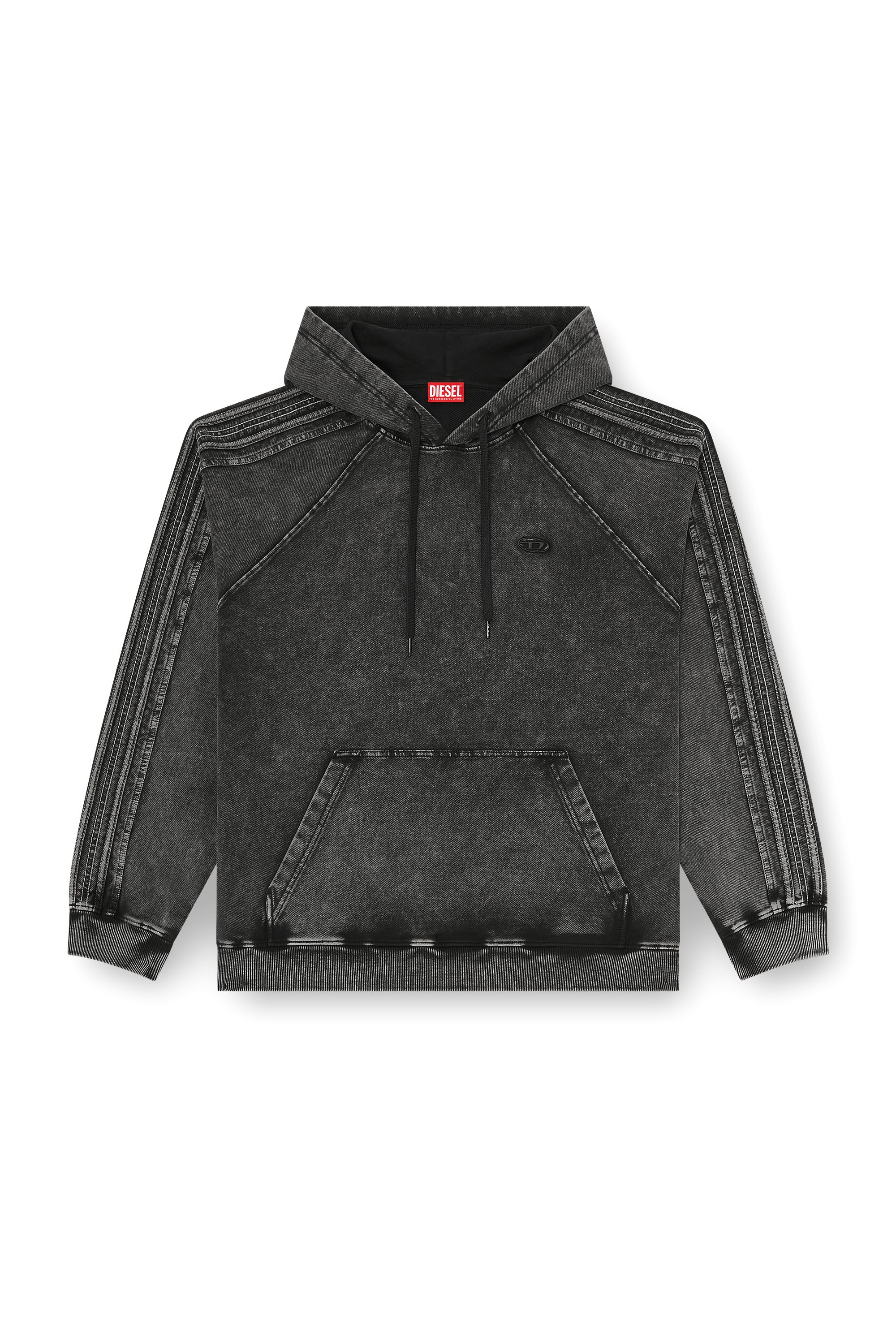 Diesel - S-ALTBOXT-HOOD, Sweat &agrave; capuche en coton lav&eacute; avec broderie Oval D Homme in Noir - 3