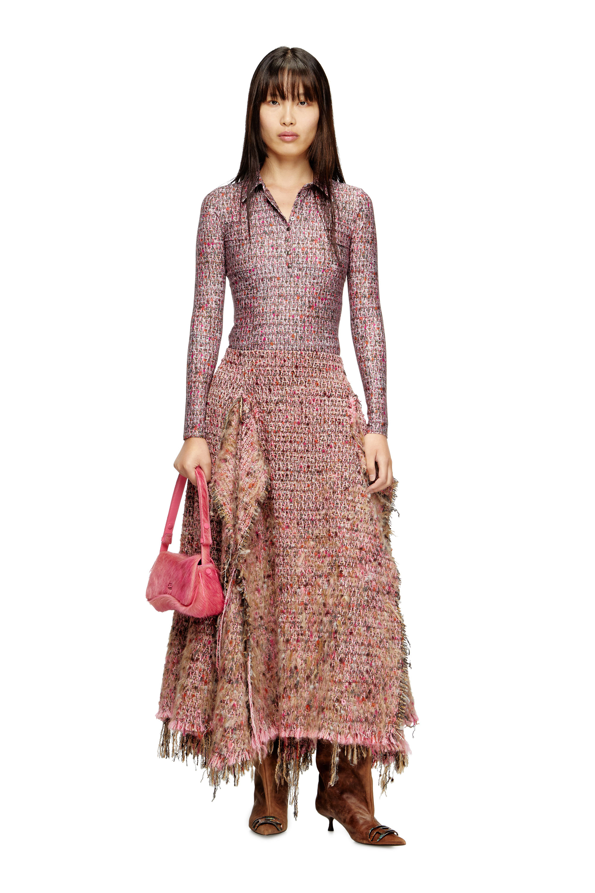 Diesel - O-RIELLA, Jupe en bouclé brossé avec ourlet effiloché Femme in Rose - 1