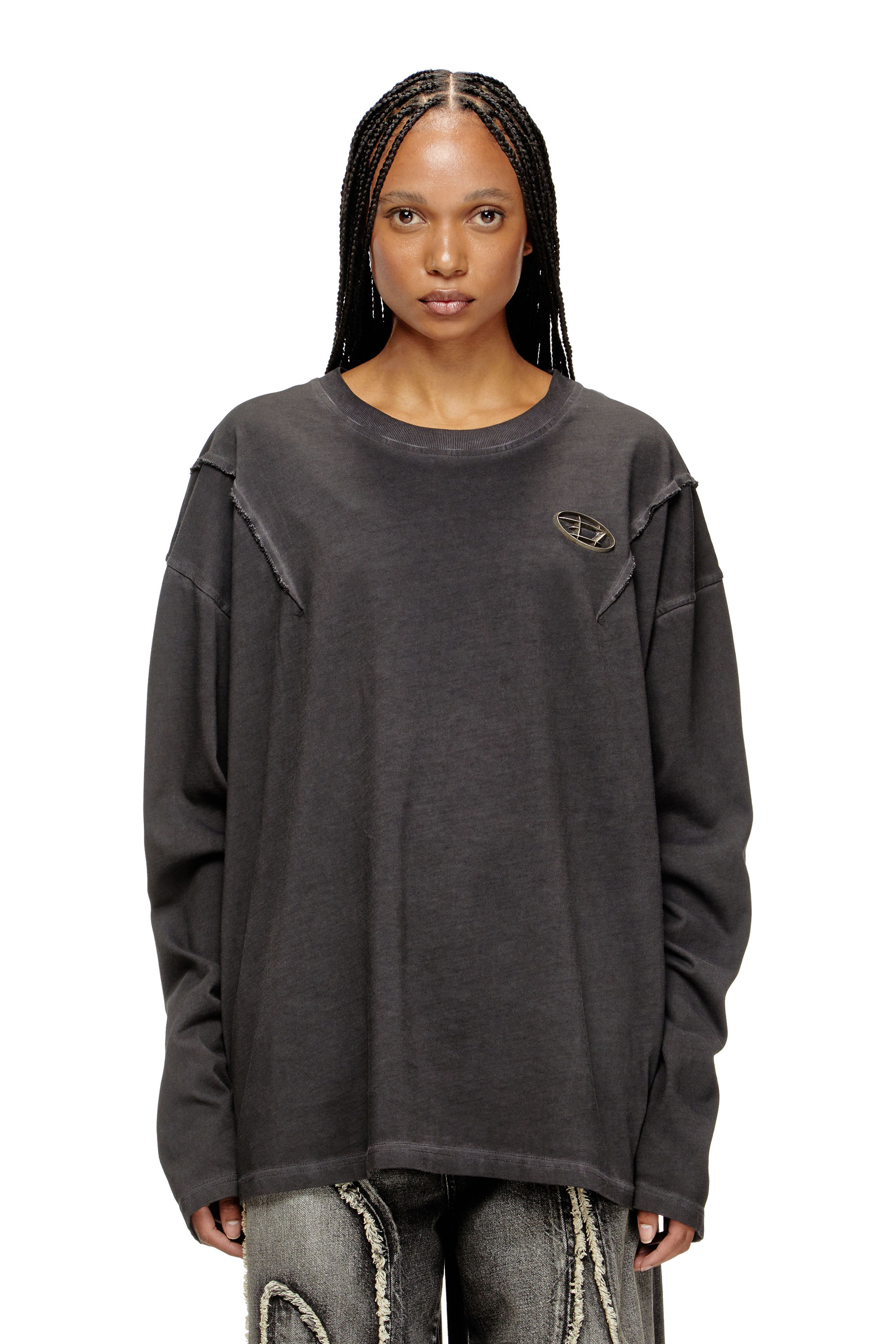Diesel - T-THUG-T-SHIRT, T-shirt à manches longues avec effet délavé Mixte in Gris - 1