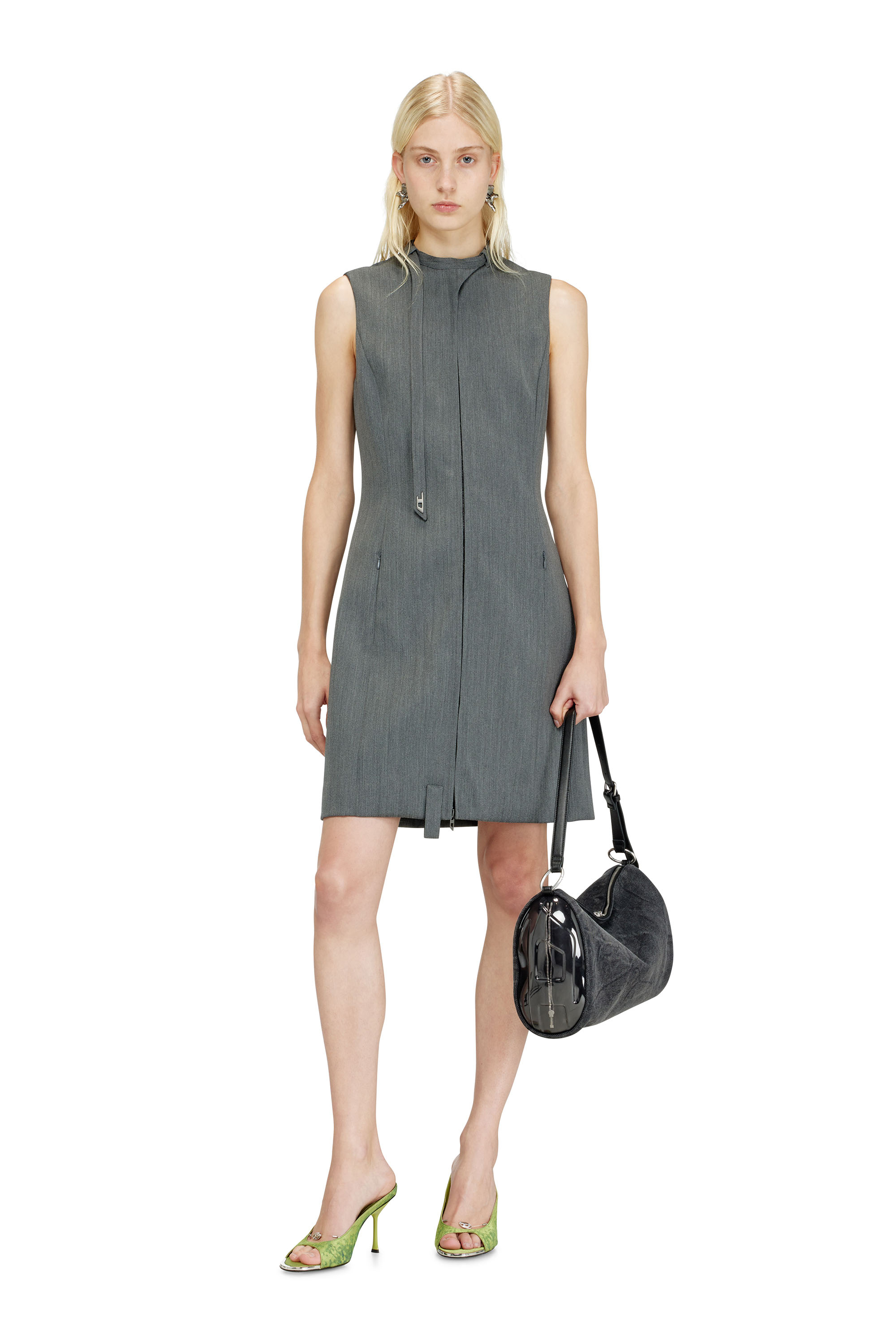 Diesel - D-RUVAN, Robe midi ajust&eacute;e avec col biker Femme in Gris - 2